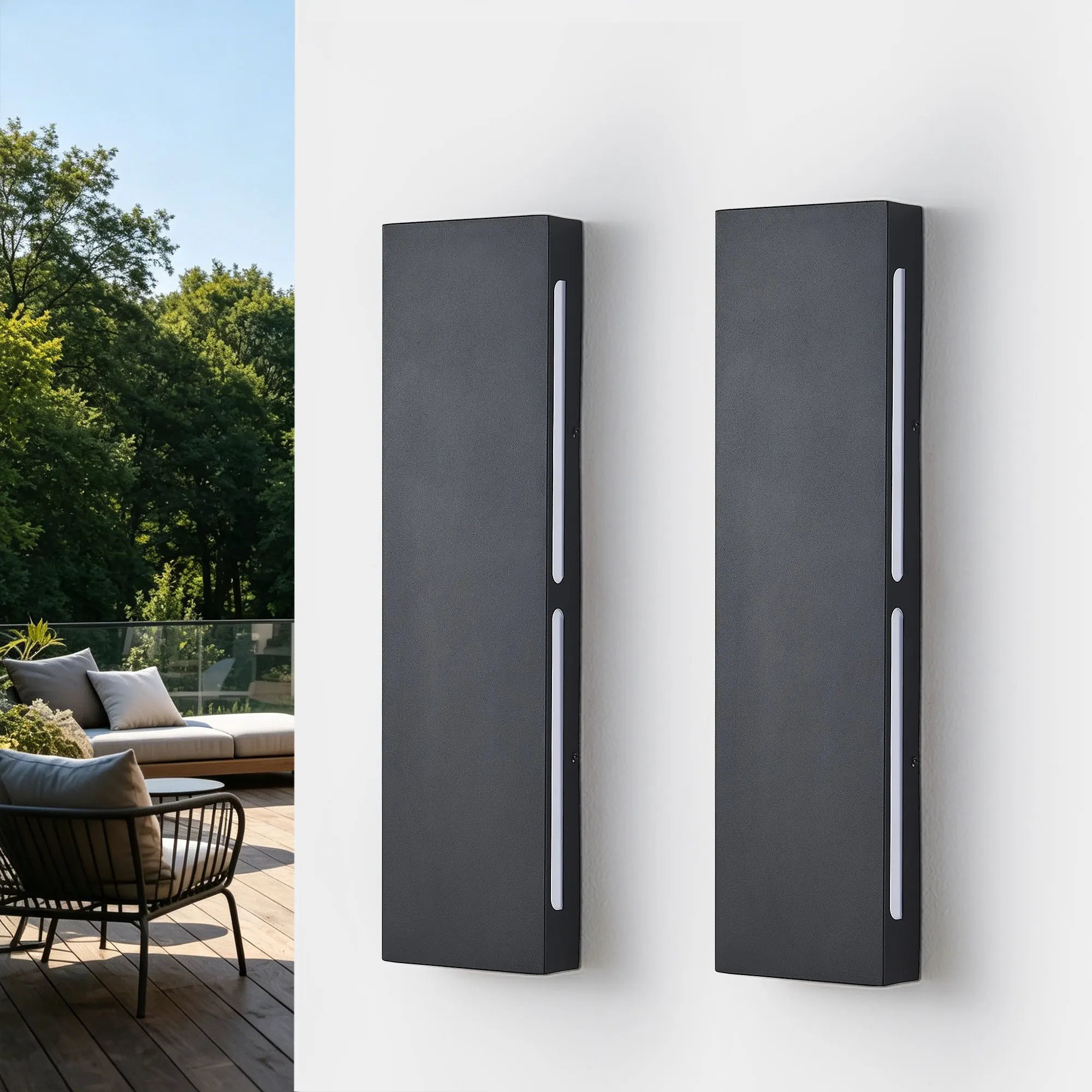 Black 6-Light Outdoor Wall Light, 23.6 in · Integrated LED (2-Pack), image 2 of 10