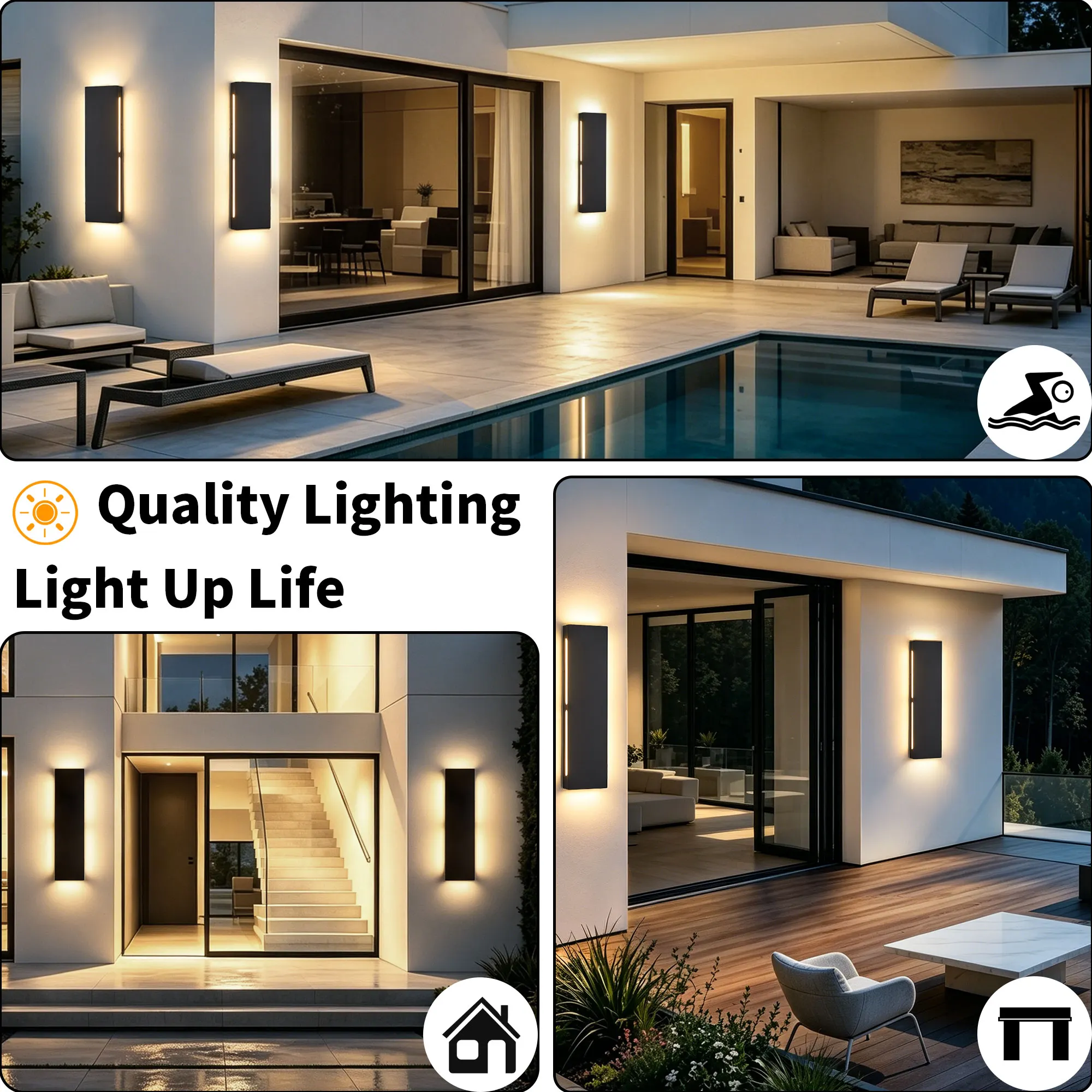 Black 6-Light Outdoor Wall Light, 23.6 in · Integrated LED (2-Pack), image 10 of 10