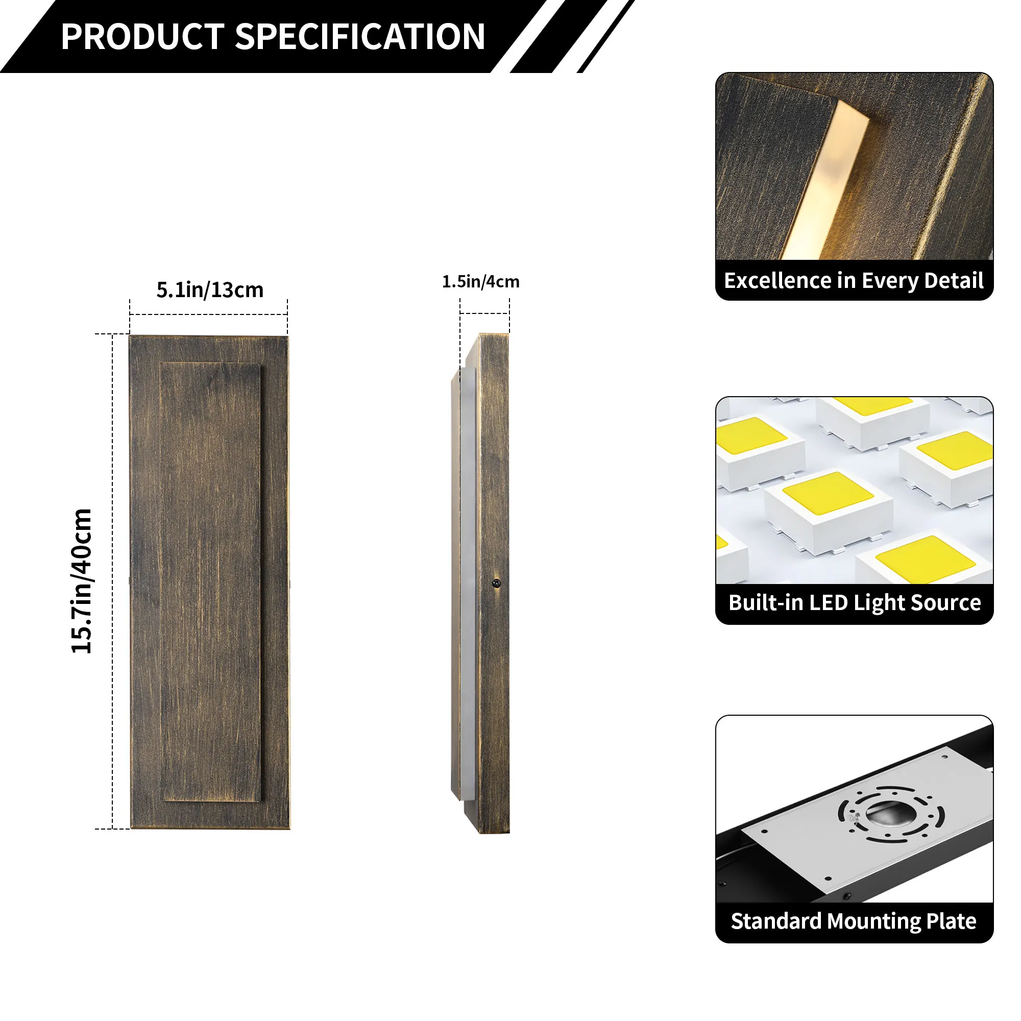 Outdoor Wall Light, 15.7 in · Integrated LED (2-Pack), image 7 of 9