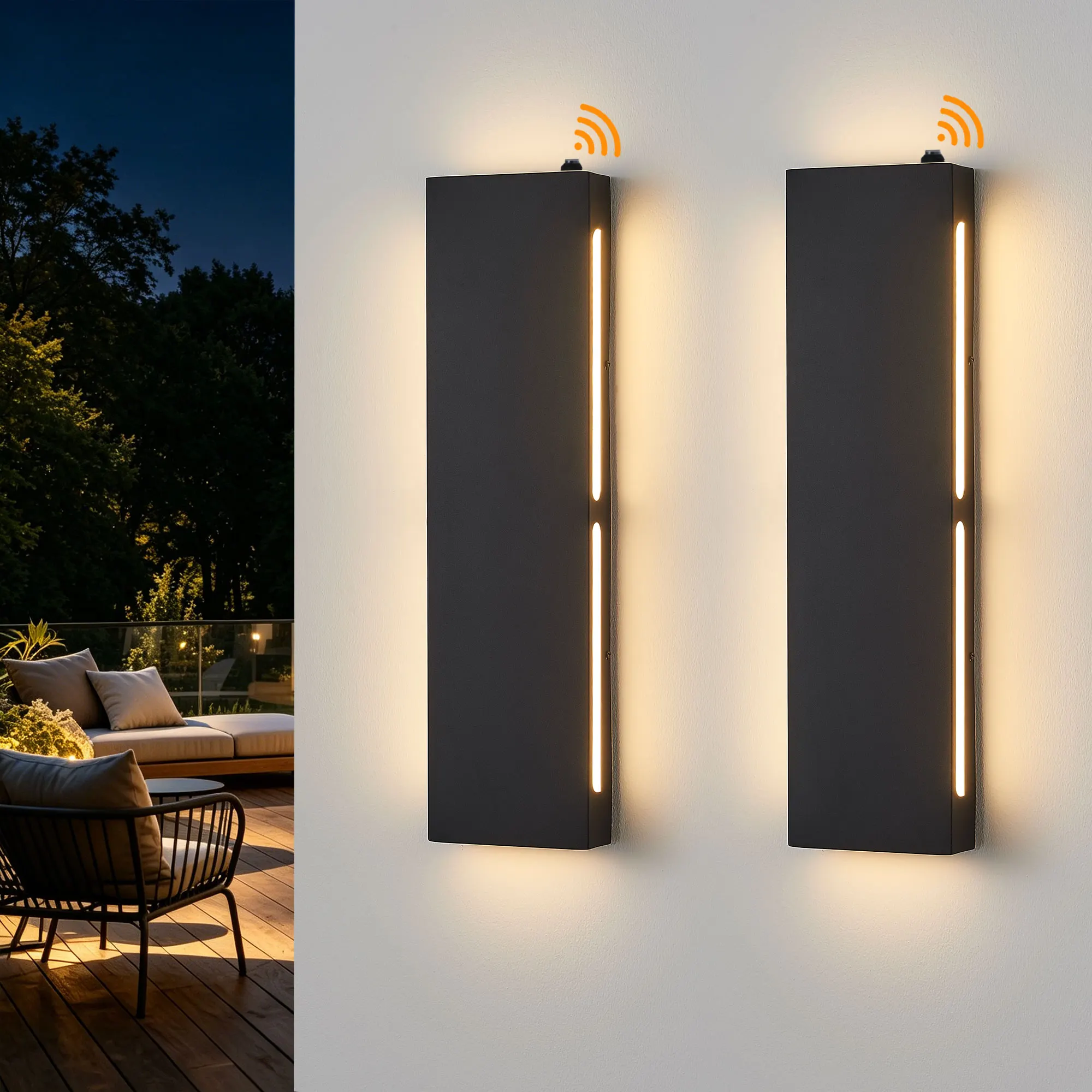 Black 6-Light Outdoor Wall Light, 23.6 in · Dusk-to-Dawn (2-Pack)