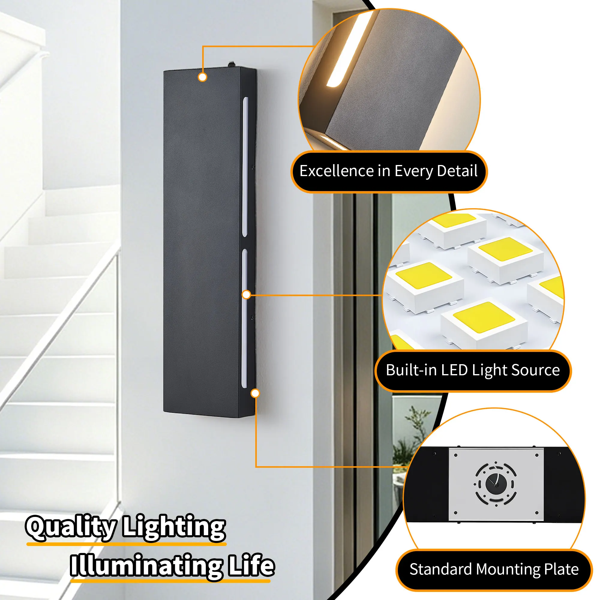 Black 6-Light Outdoor Wall Light, 23.6 in · Dusk-to-Dawn (2-Pack), image 3 of 10
