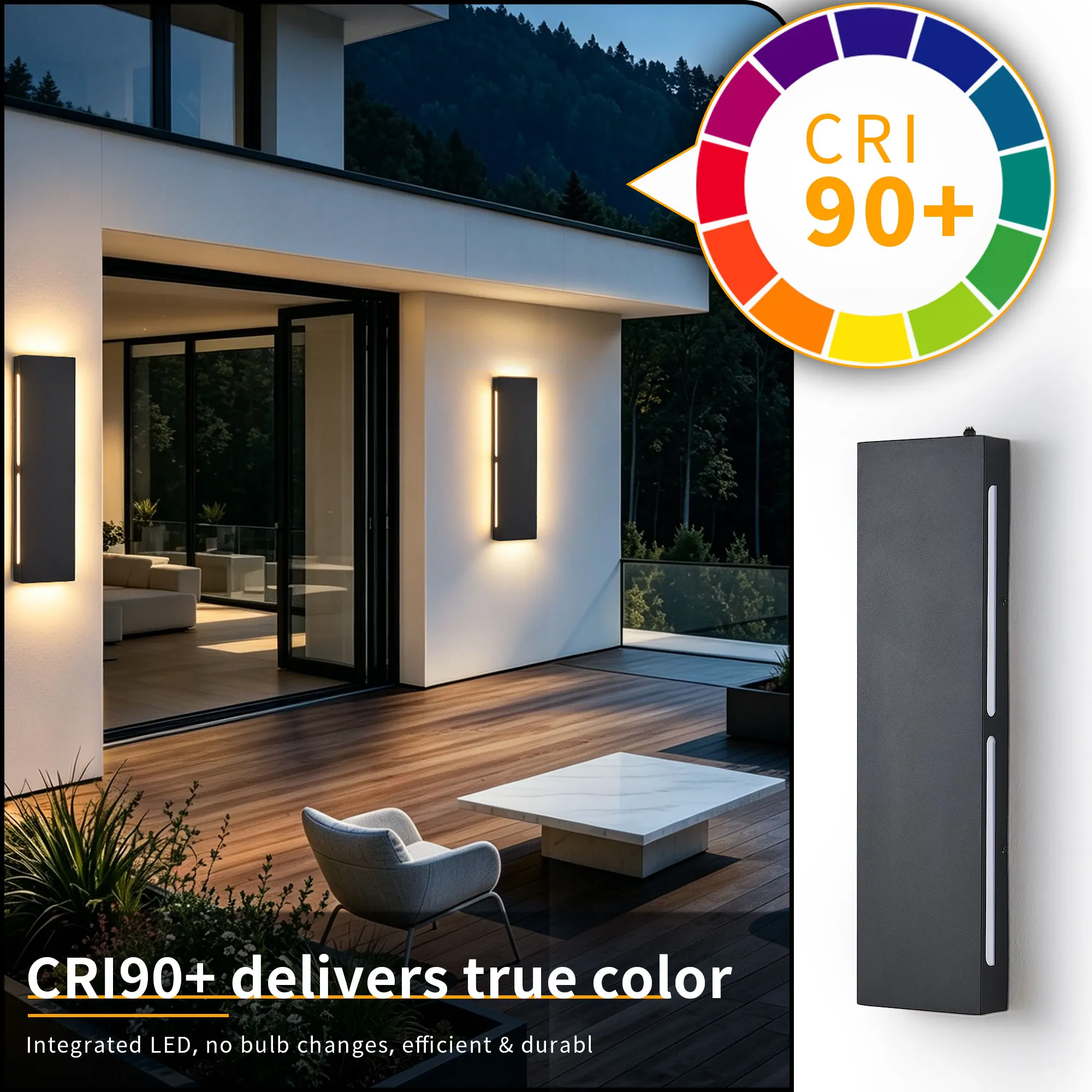 Black 6-Light Outdoor Wall Light, 23.6 in · Dusk-to-Dawn (2-Pack), image 6 of 10