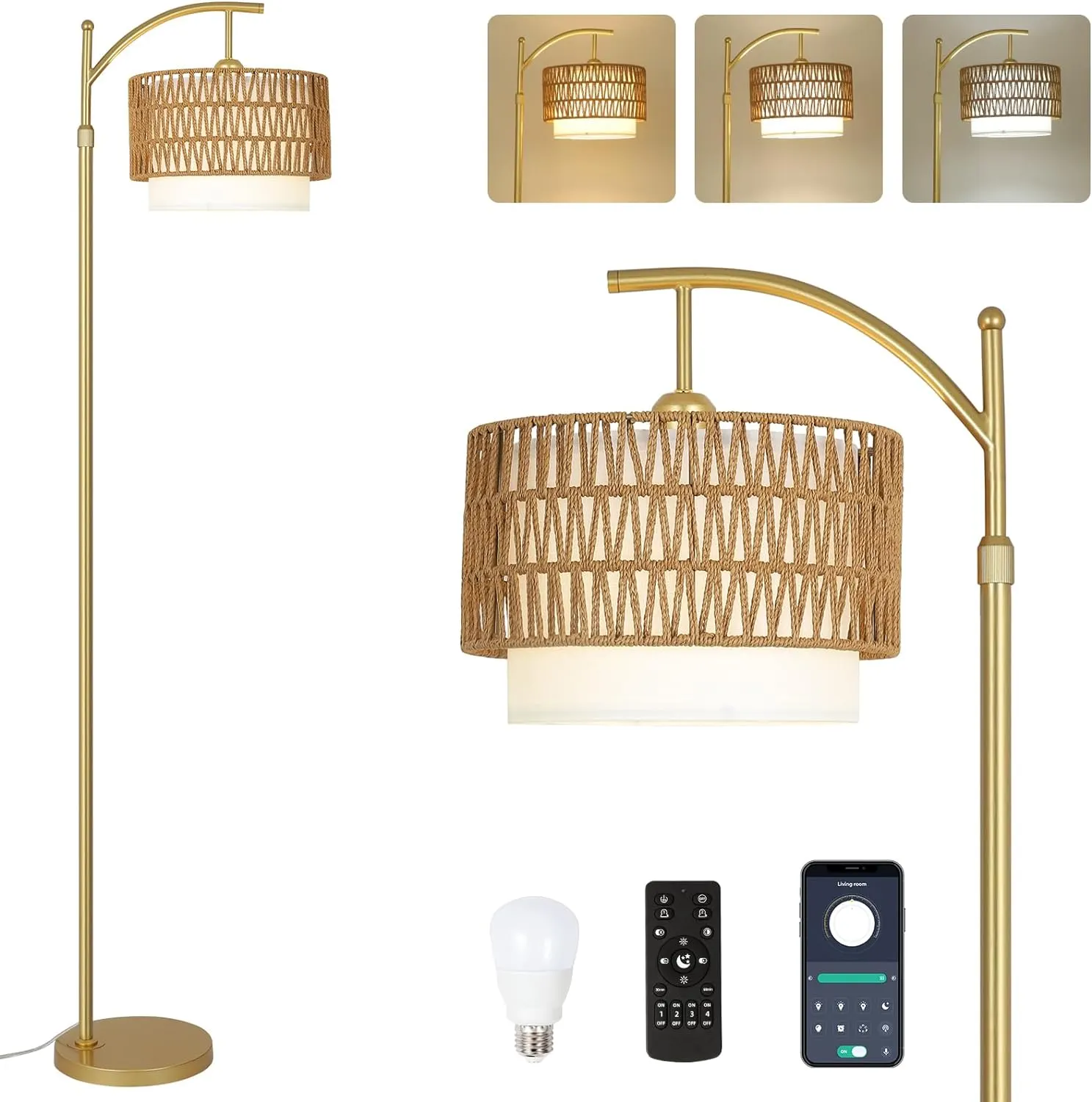 Modern Gold Fabric Floor Lamp, 72.8 in · Dimmable, image 7 of 8