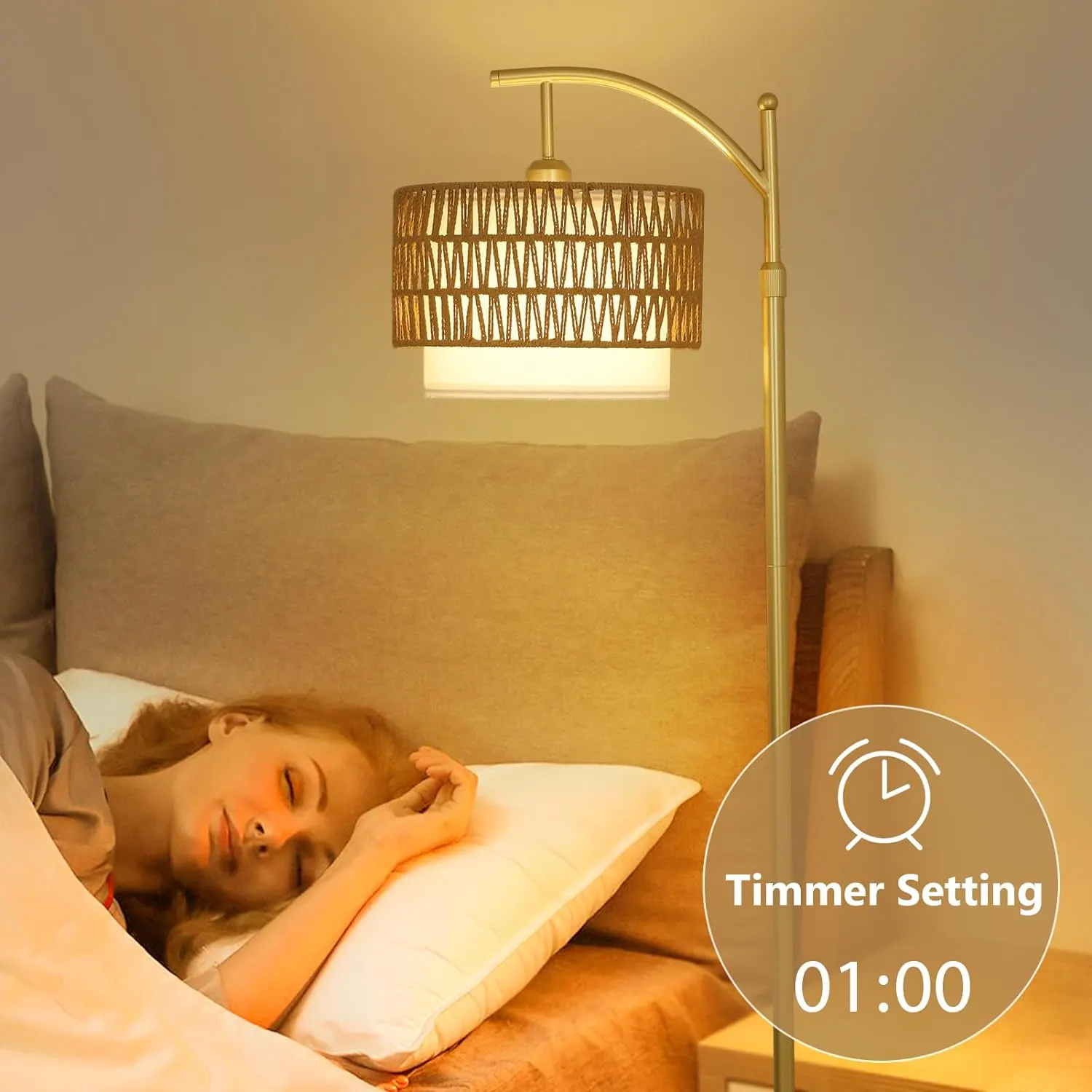 Modern Gold Fabric Floor Lamp, 72.8 in · Dimmable, image 3 of 8