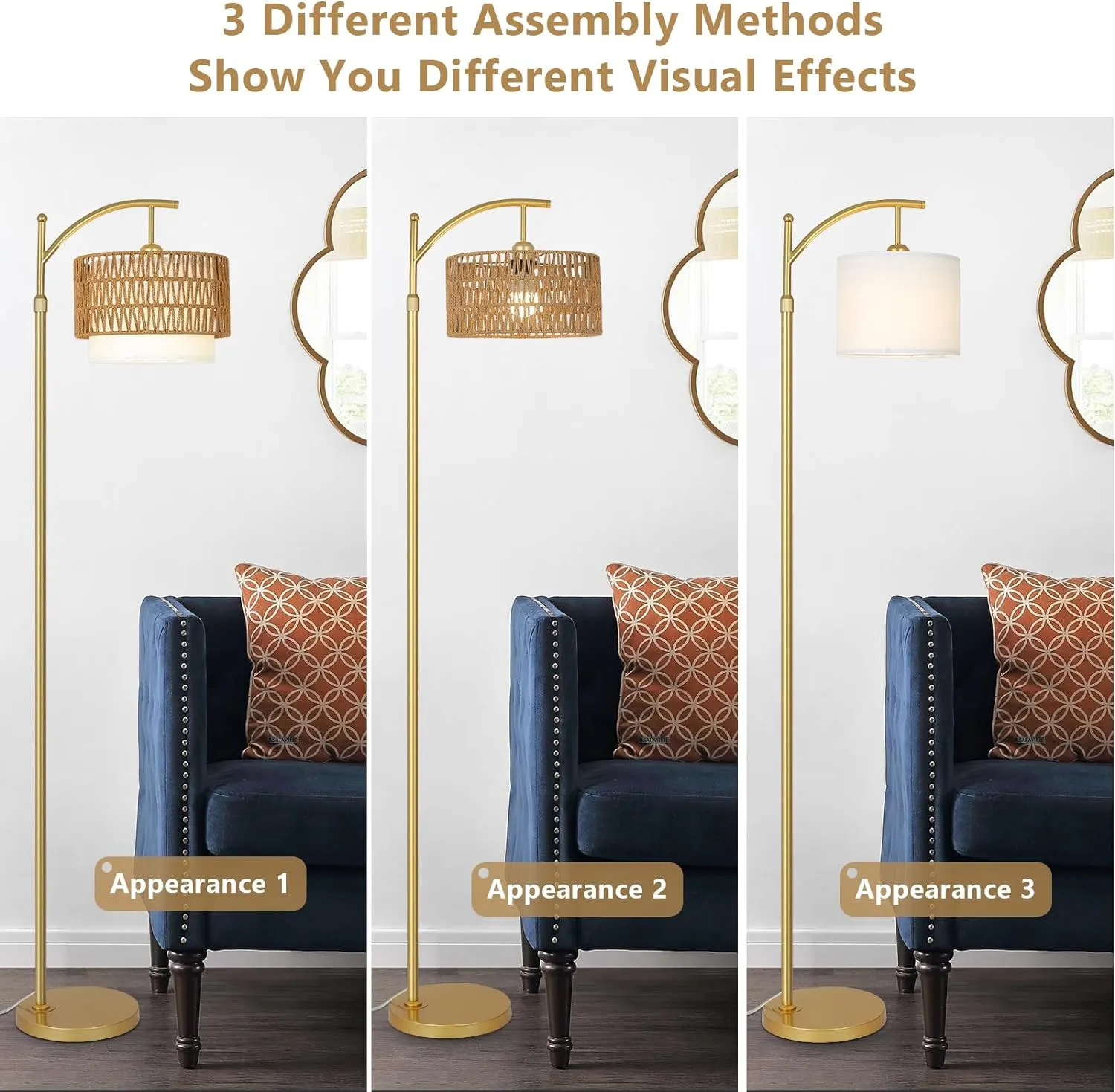 Modern Gold Fabric Floor Lamp, 72.8 in · Dimmable, image 6 of 8