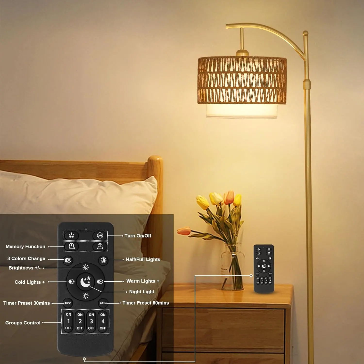 Modern Gold Fabric Floor Lamp, 72.8 in · Dimmable
