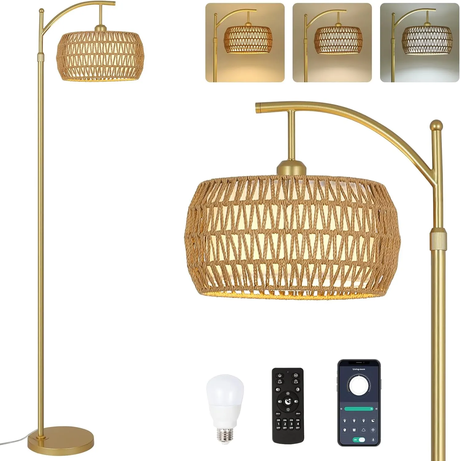 Farmhouse Gold Fabric Floor Lamp, 72.8 in · Dimmable, image 7 of 9