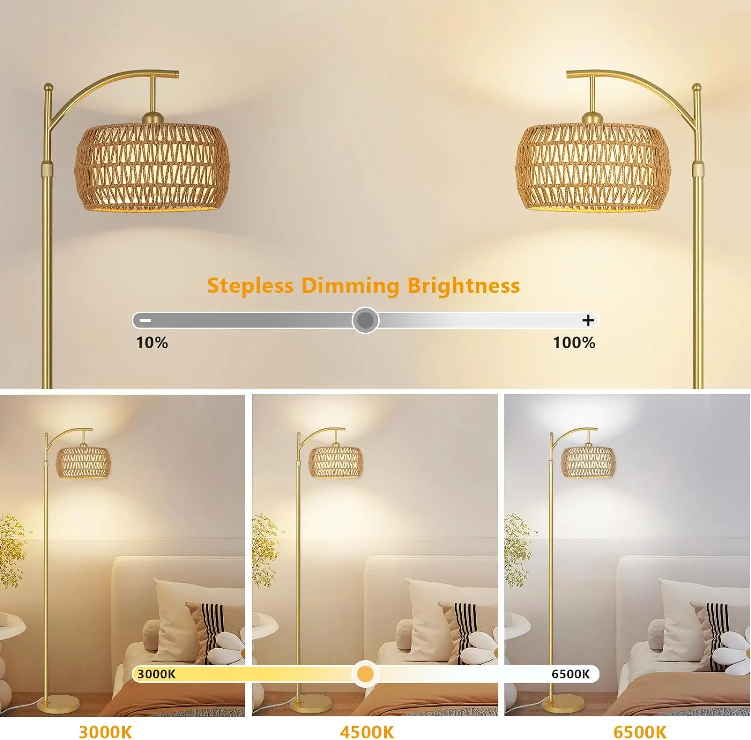 Farmhouse Gold Fabric Floor Lamp, 72.8 in · Dimmable, image 2 of 9