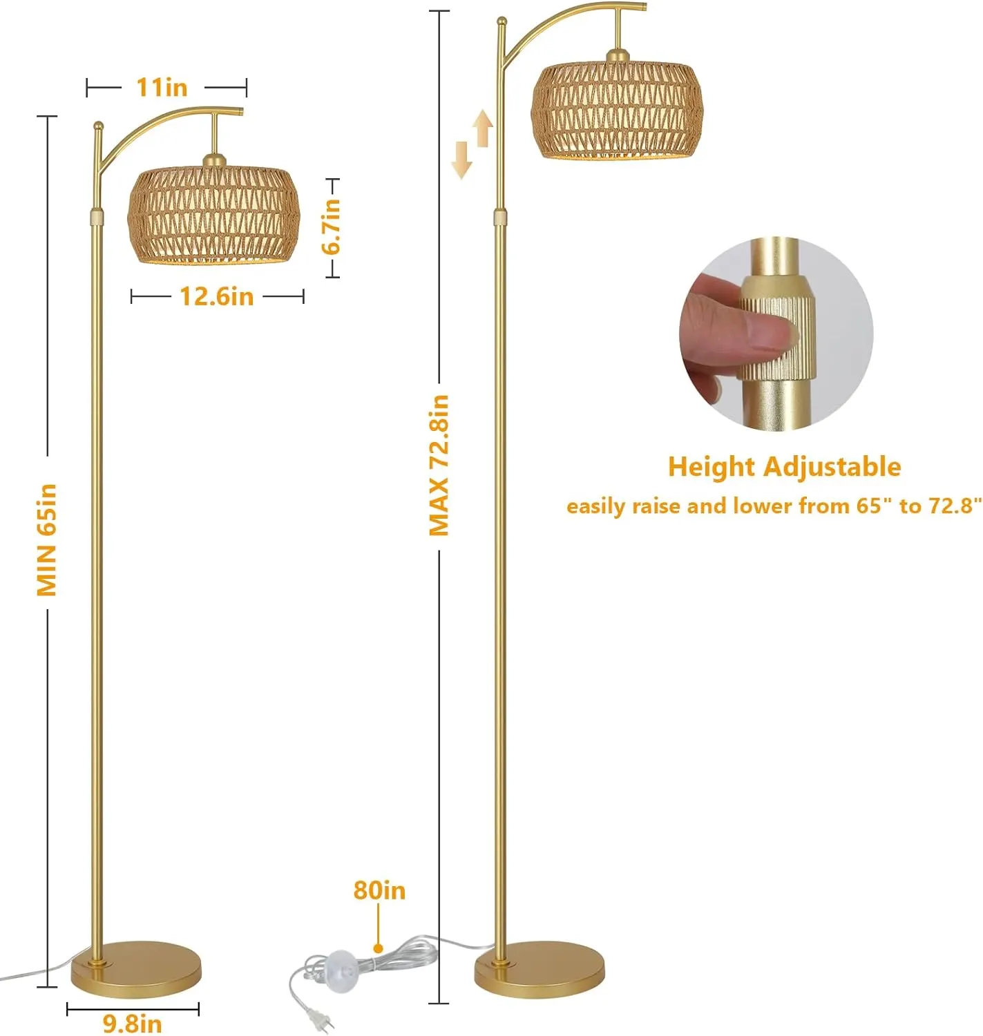 Farmhouse Gold Fabric Floor Lamp, 72.8 in · Dimmable, image 8 of 9