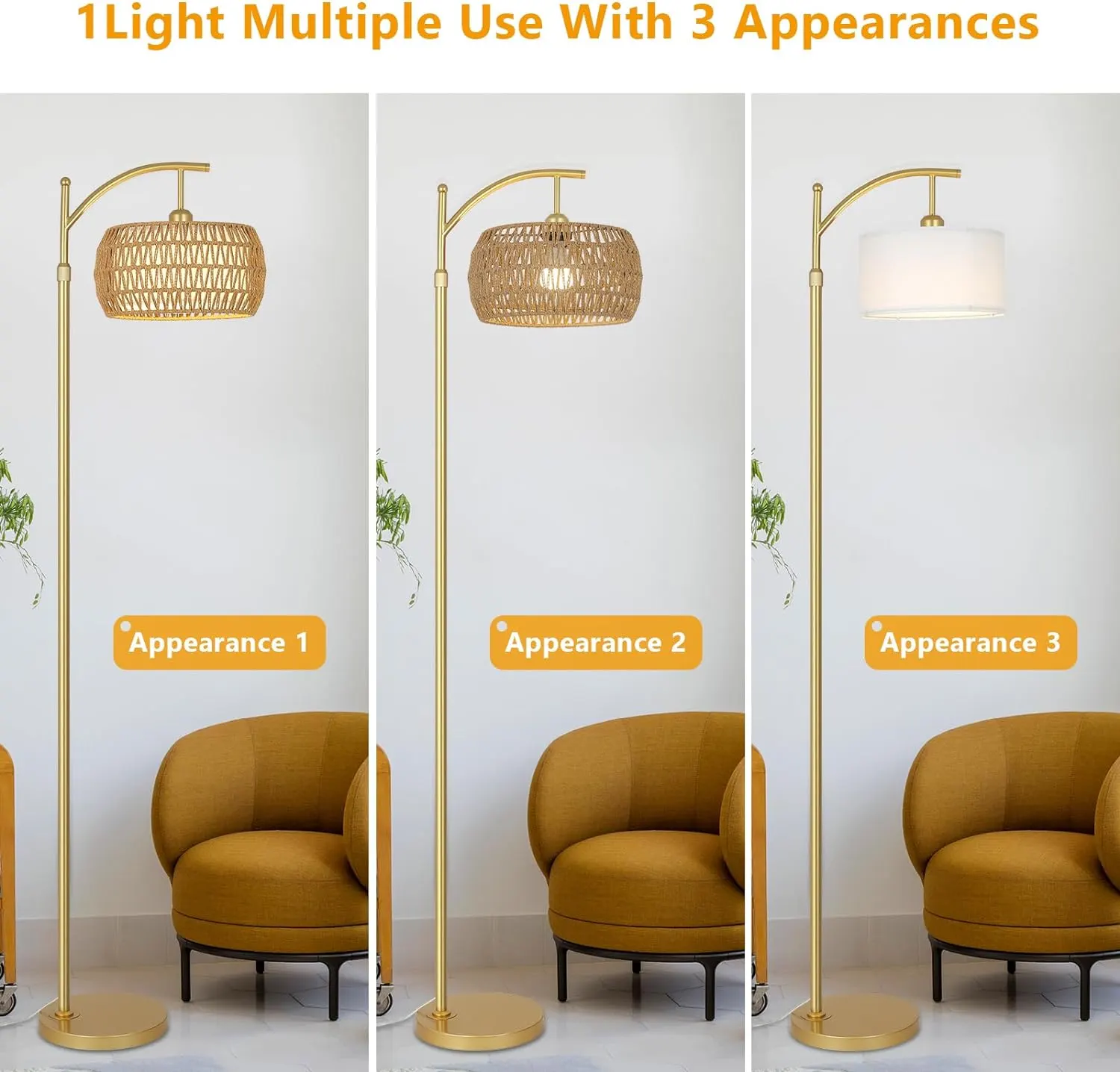 Farmhouse Gold Fabric Floor Lamp, 72.8 in · Dimmable, image 3 of 9