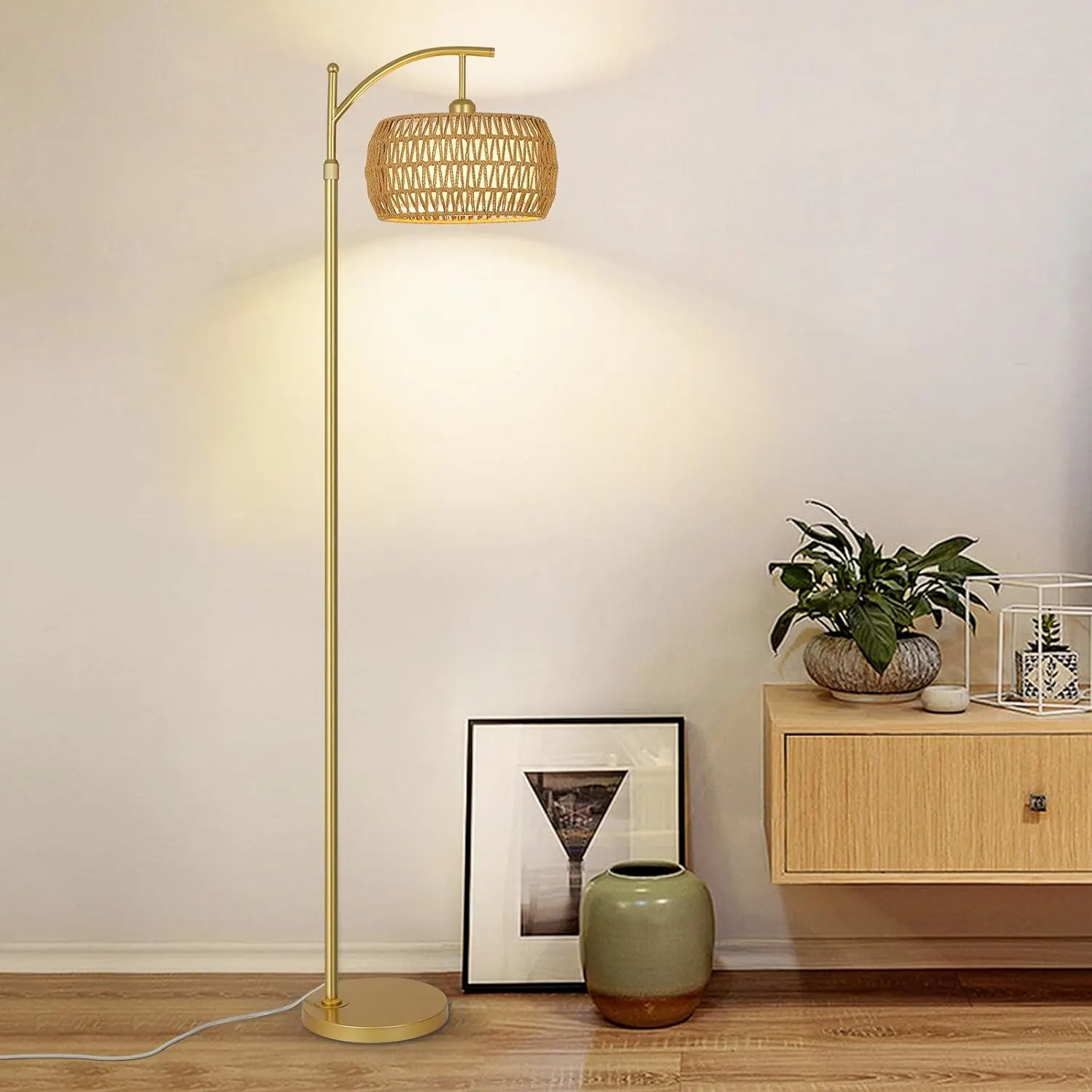 Farmhouse Gold Fabric Floor Lamp, 72.8 in · Dimmable