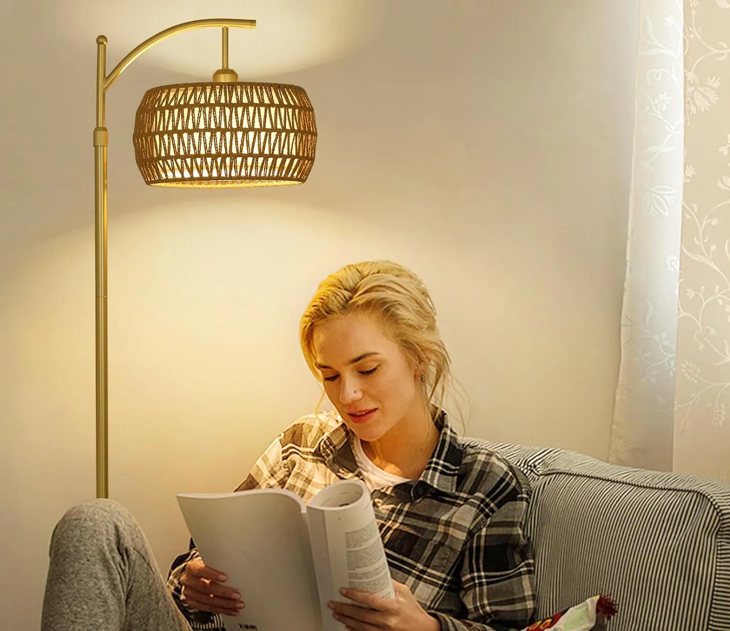 Farmhouse Gold Fabric Floor Lamp, 72.8 in · Dimmable, image 6 of 9