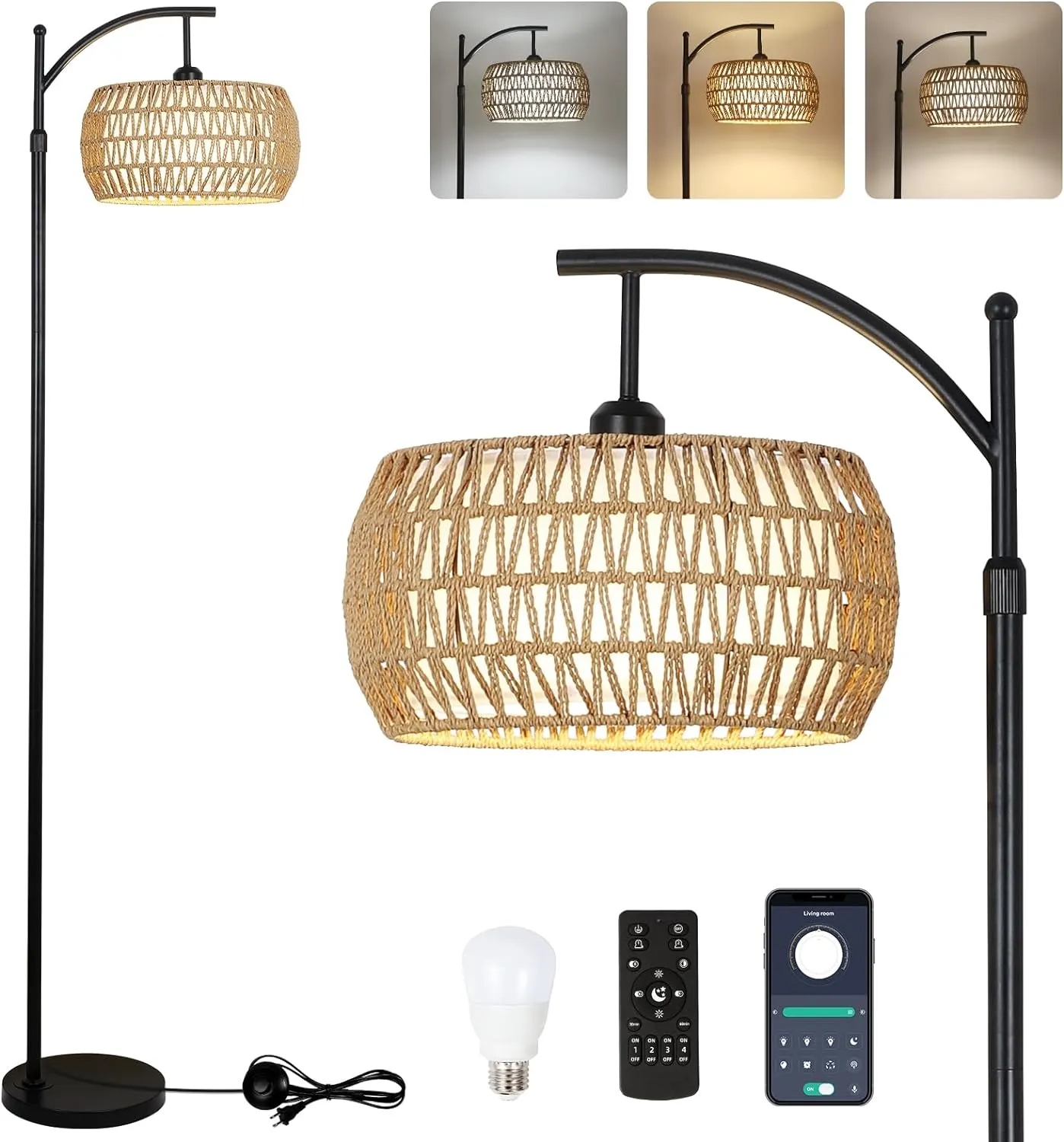 Farmhouse Black Fabric Floor Lamp, 72.8 in · Dimmable, image 2 of 7