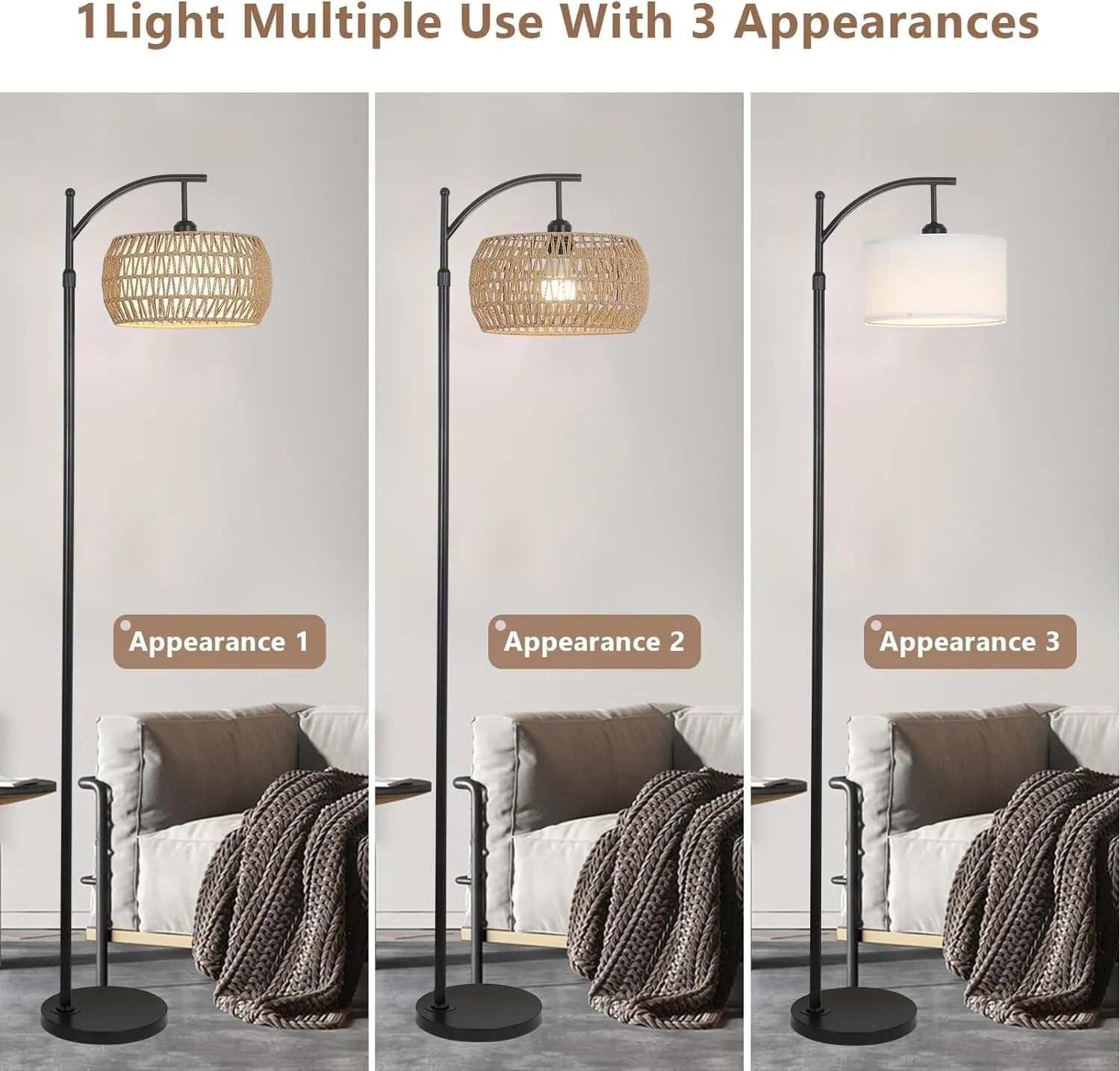 Farmhouse Black Fabric Floor Lamp, 72.8 in · Dimmable, image 4 of 7