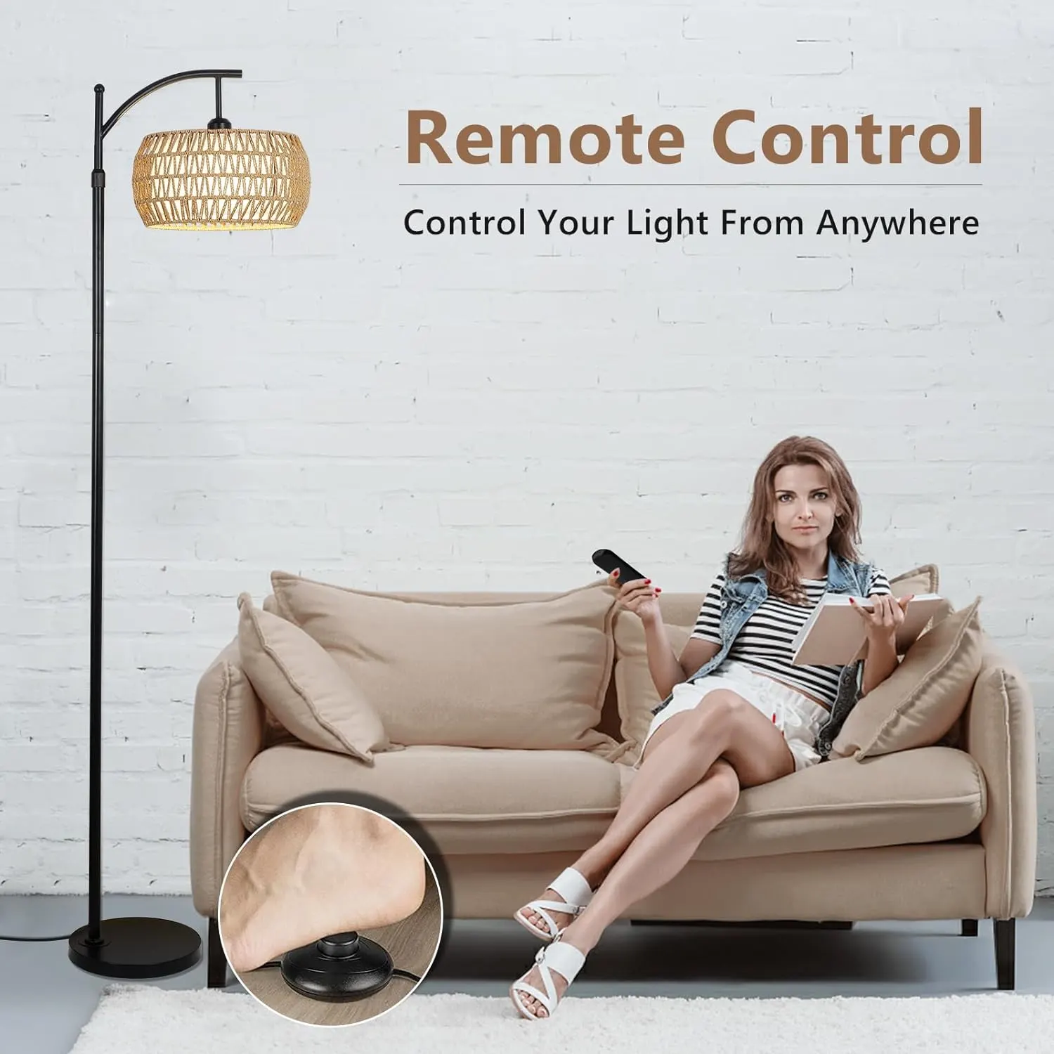 Farmhouse Black Fabric Floor Lamp, 72.8 in · Dimmable