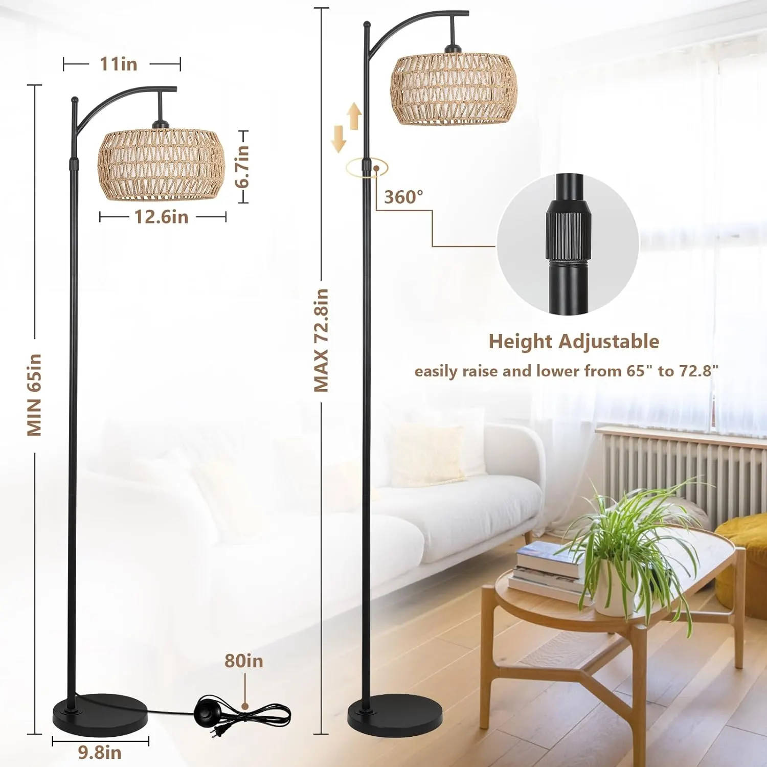 Farmhouse Black Fabric Floor Lamp, 72.8 in · Dimmable, image 6 of 7