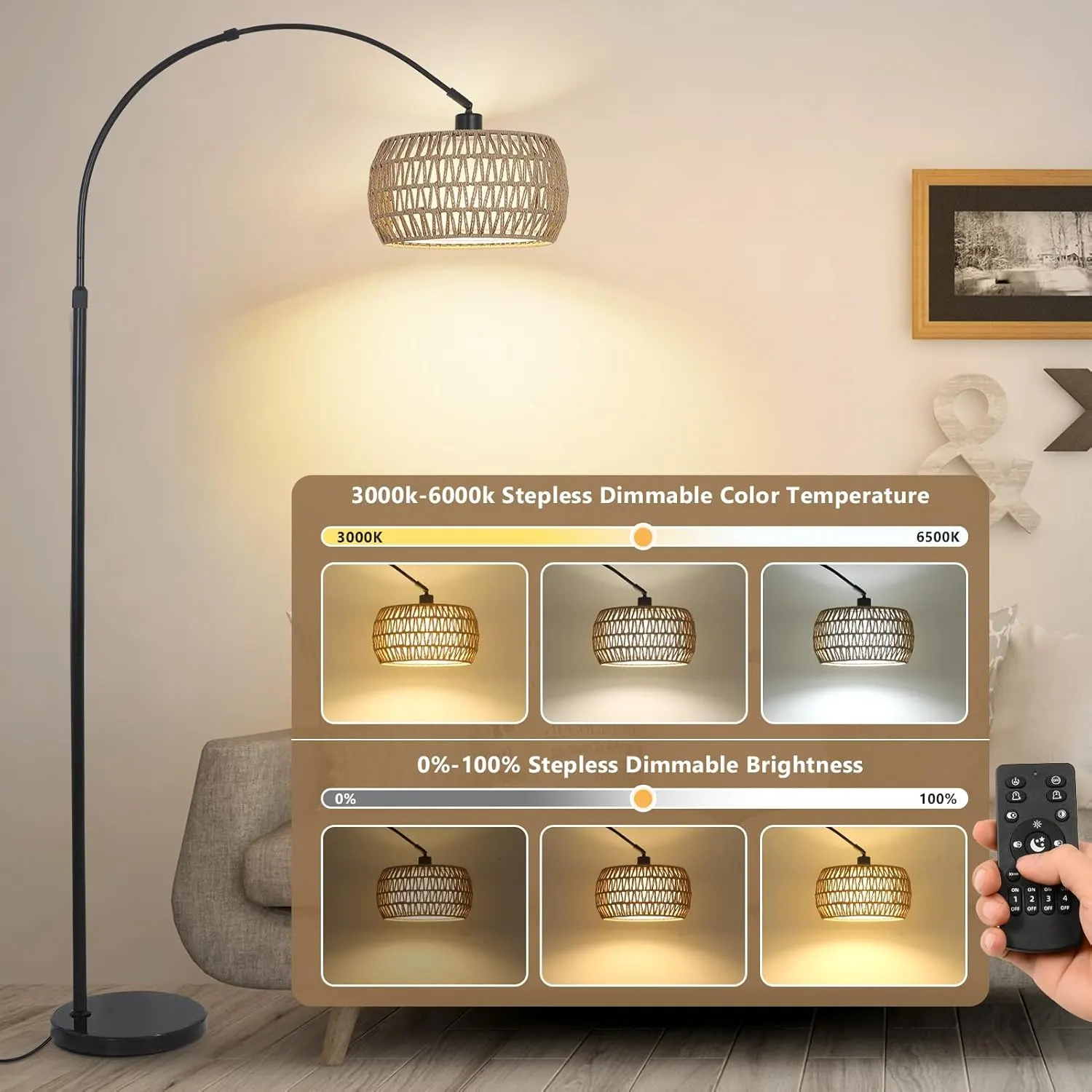 Farmhouse Black Floor Lamp, 72.8 in · Dimmable, image 6 of 9