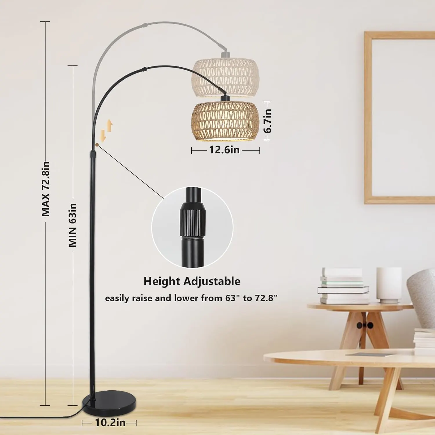 Farmhouse Black Floor Lamp, 72.8 in · Dimmable, image 7 of 9