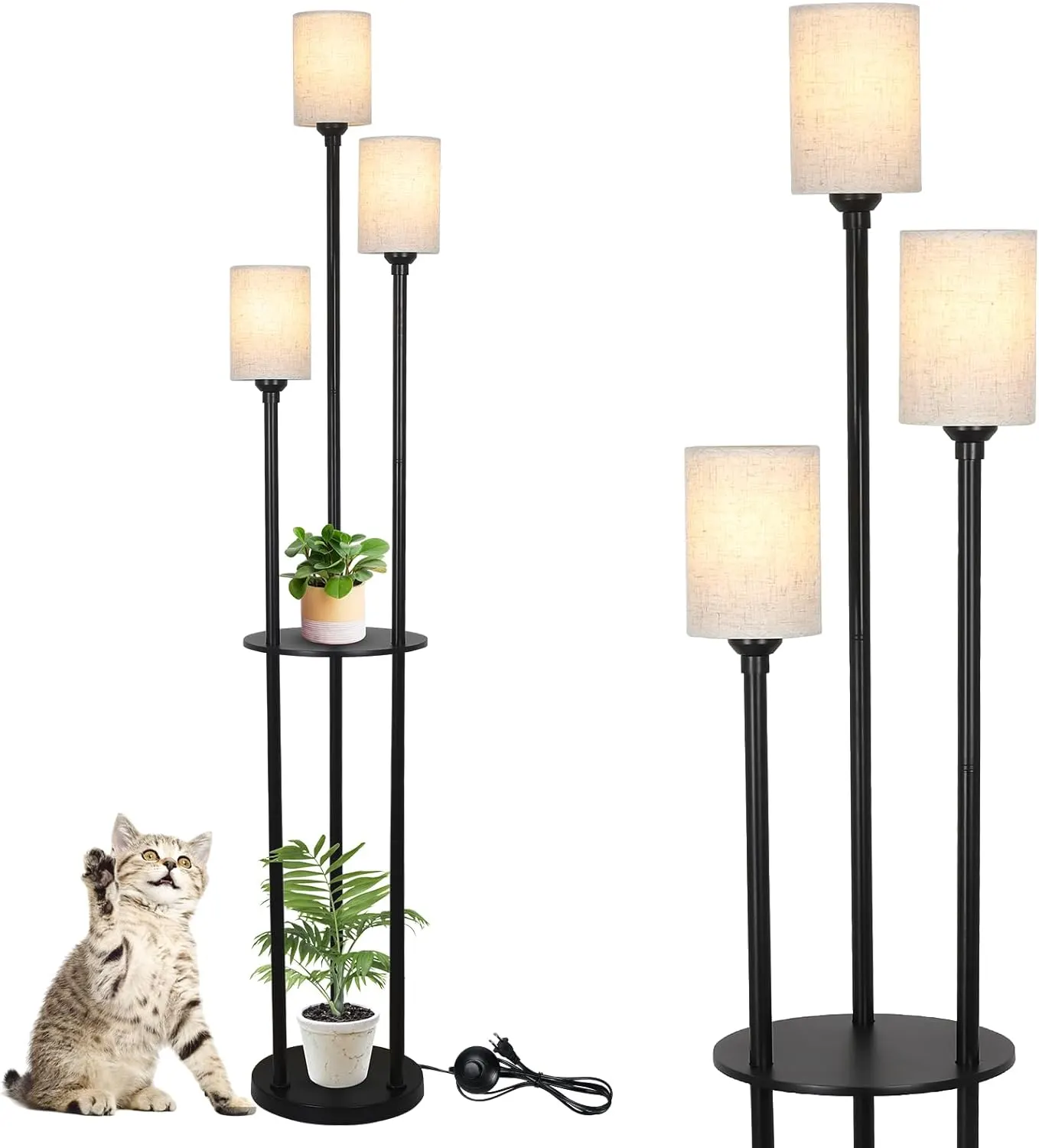 Modern Black 3-Light Linen Floor Lamp, image 5 of 7