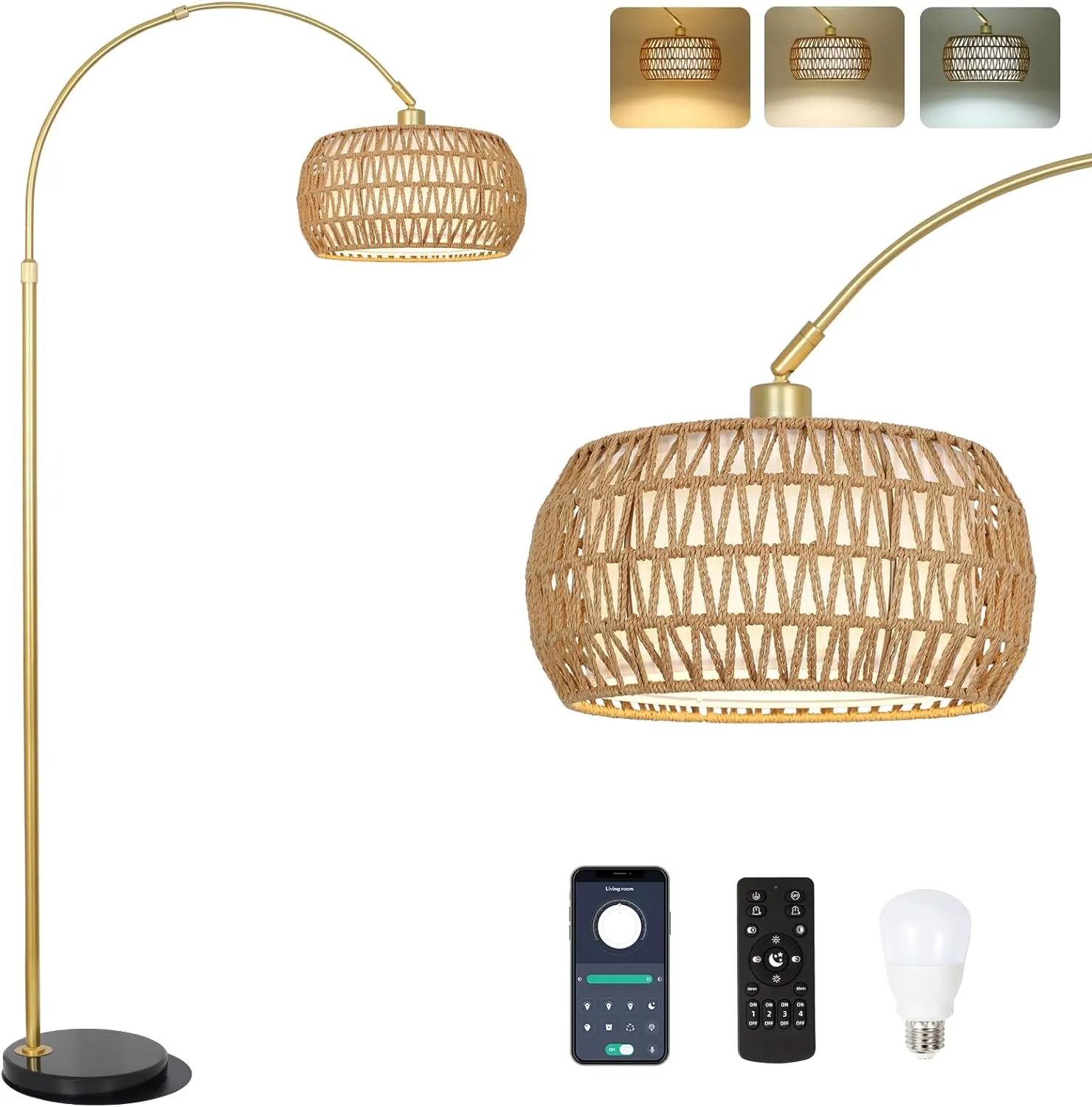 Boho Gold Floor Lamp, 72.8 in · Dimmable, image 9 of 9