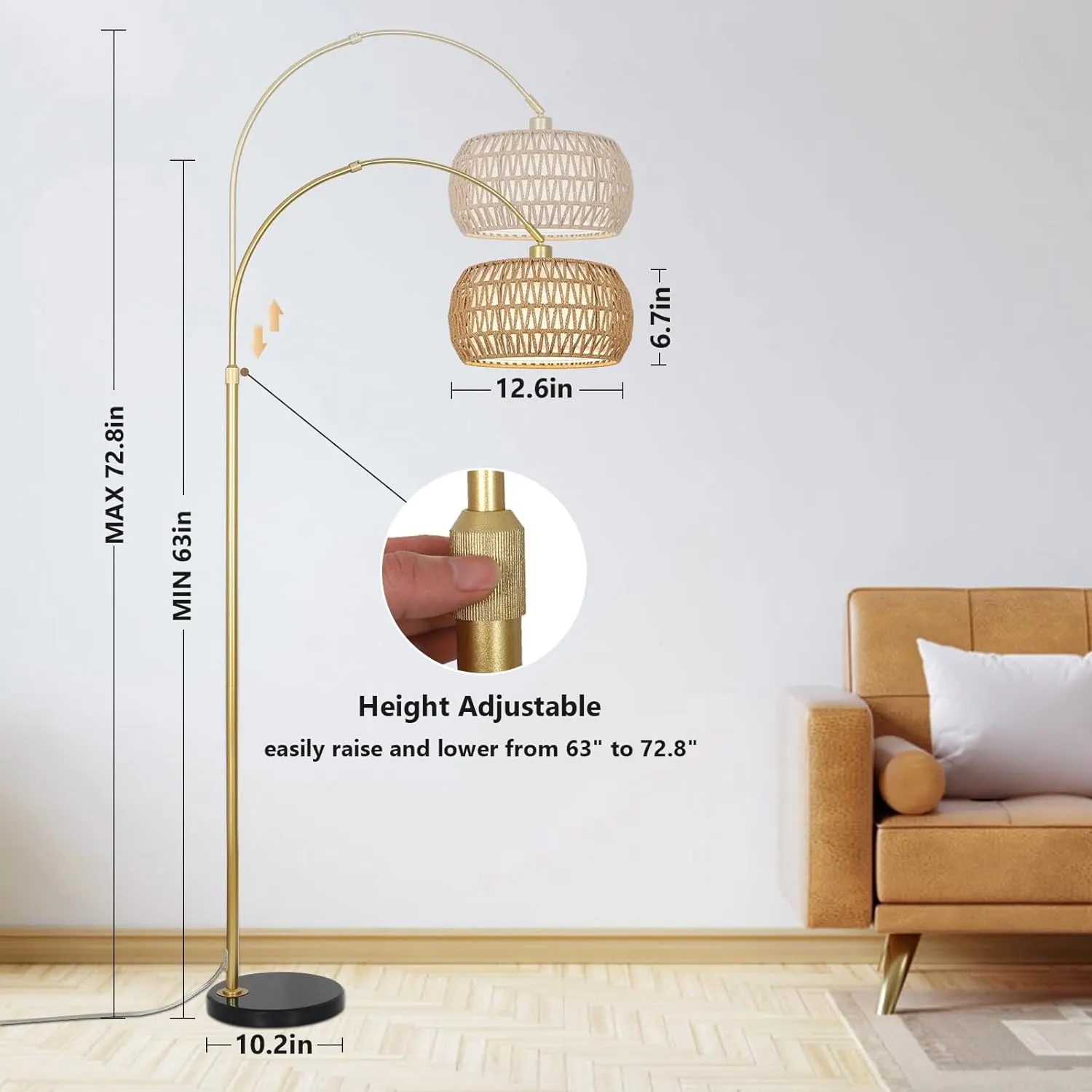 Boho Gold Floor Lamp, 72.8 in · Dimmable, image 4 of 9