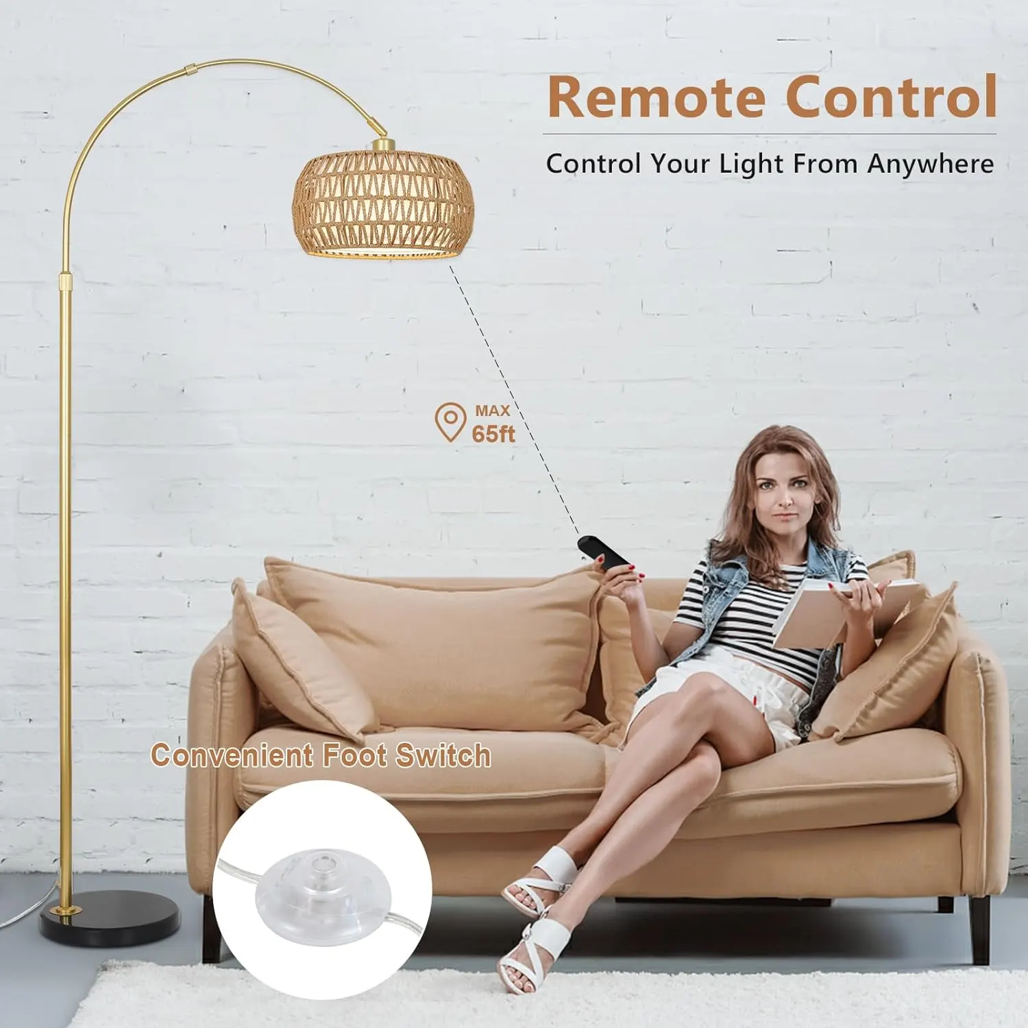 Boho Gold Floor Lamp, 72.8 in · Dimmable