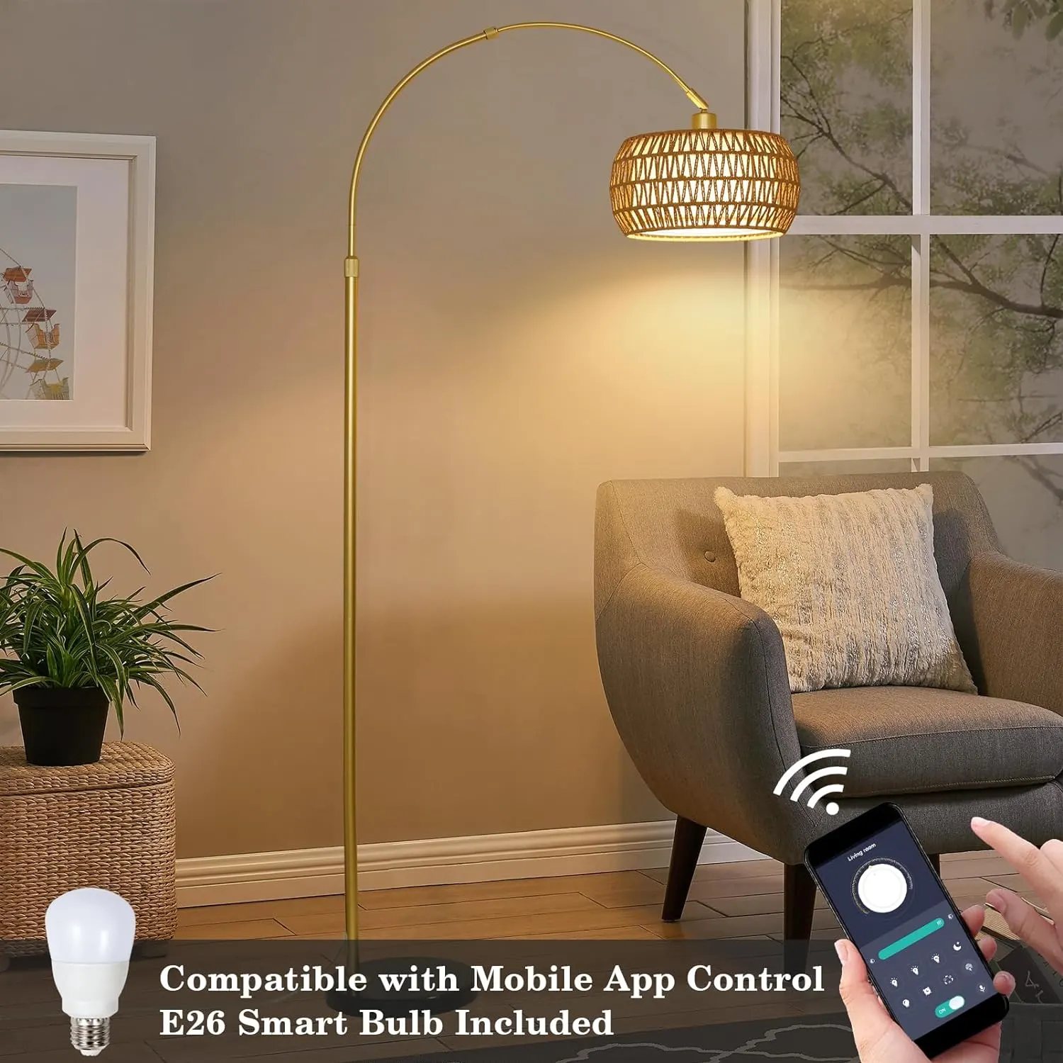 Boho Gold Floor Lamp, 72.8 in · Dimmable, image 7 of 9