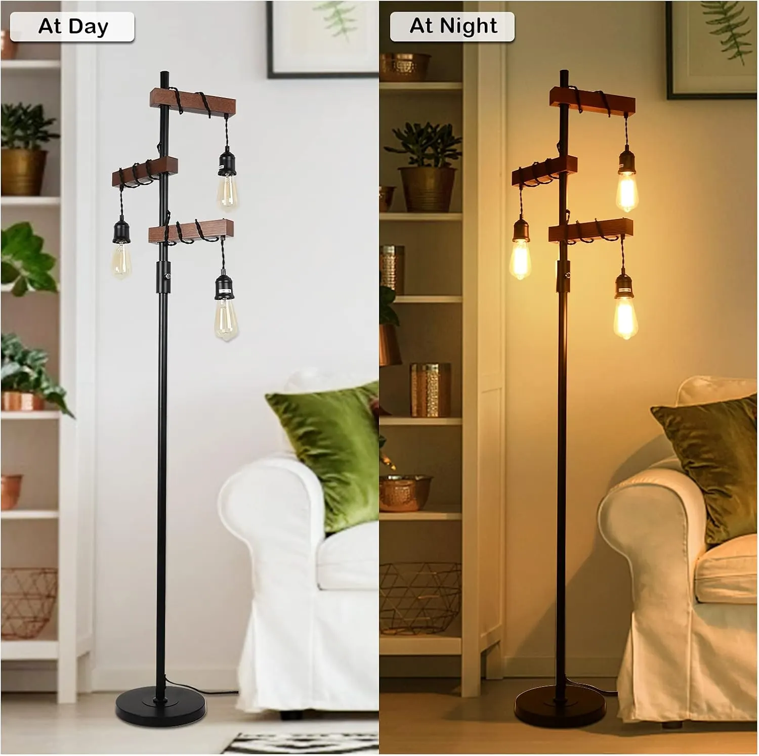 Vintage Black 3-Light Floor Lamp, 68 in · Dimmable