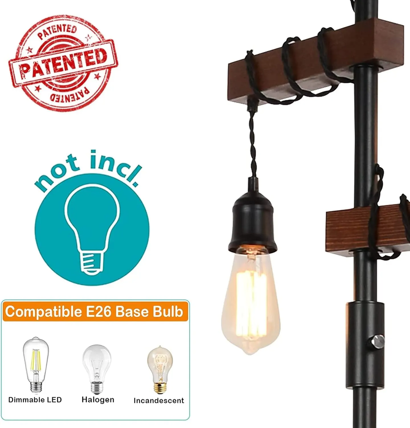 Vintage Black 3-Light Floor Lamp, 68 in · Dimmable, image 5 of 5