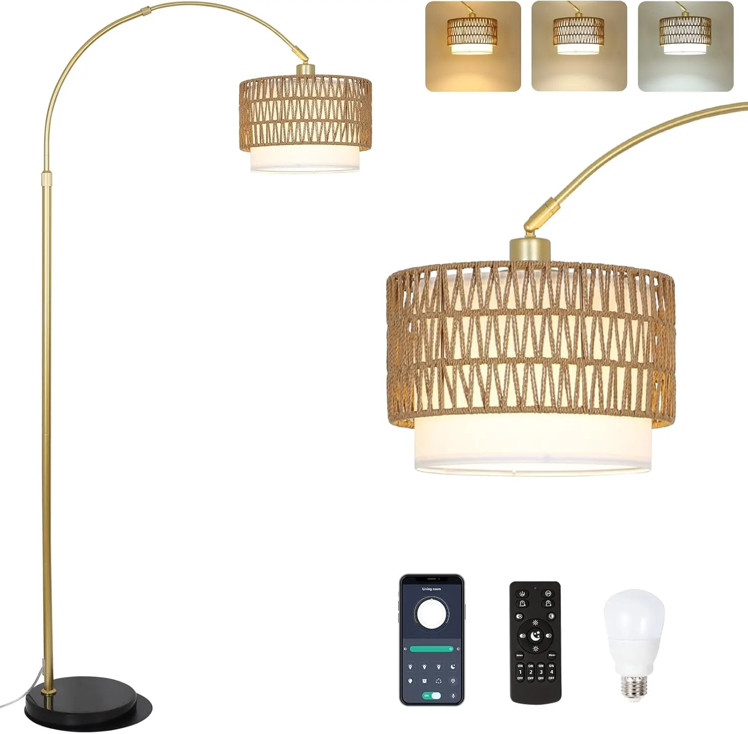 Gold Linen Floor Lamp, image 8 of 9