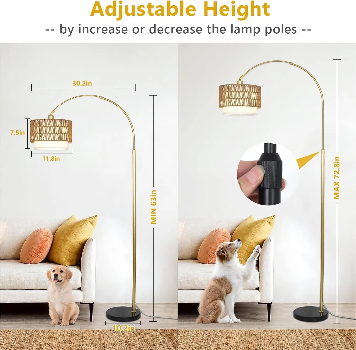 Gold Linen Floor Lamp, image 2 of 9