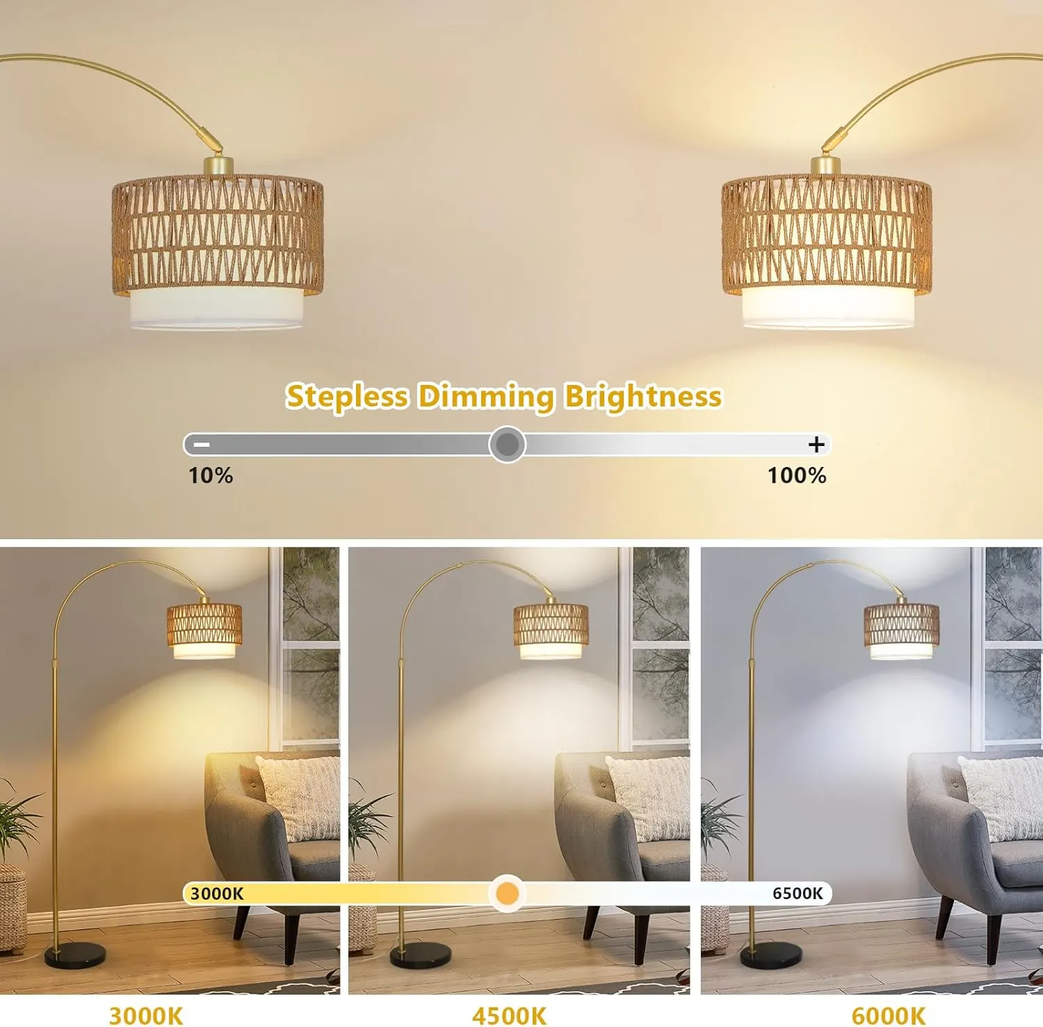 Gold Linen Floor Lamp, image 5 of 9