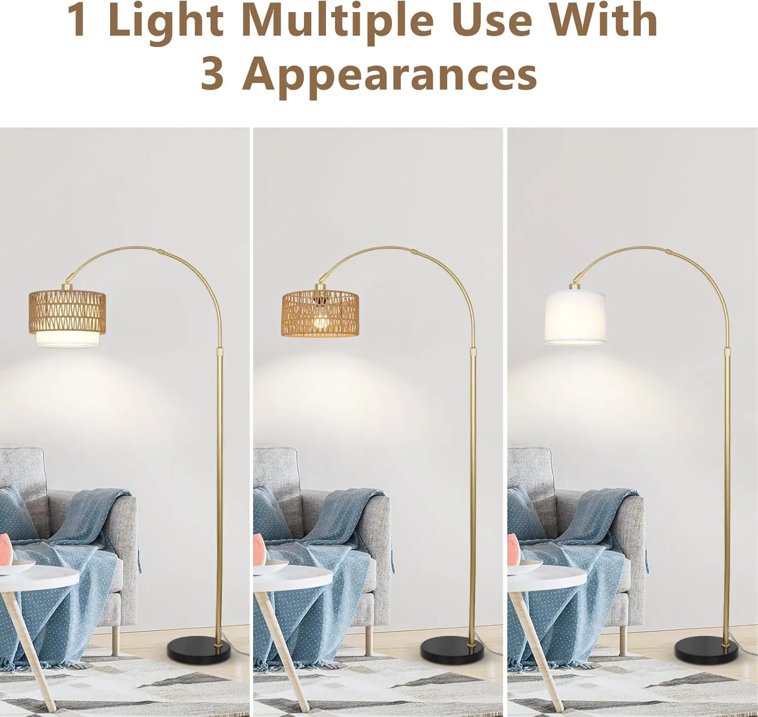 Gold Linen Floor Lamp, image 7 of 9