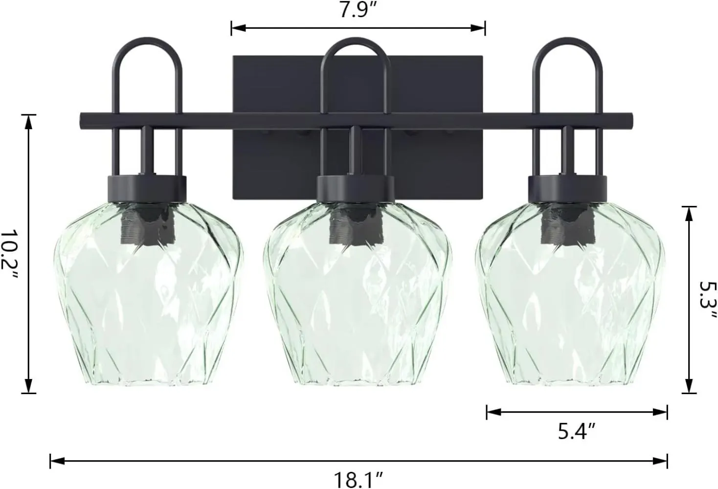 Vintage Black 3-Light Clear Glass Vanity Light, 18.1 in, image 5 of 5