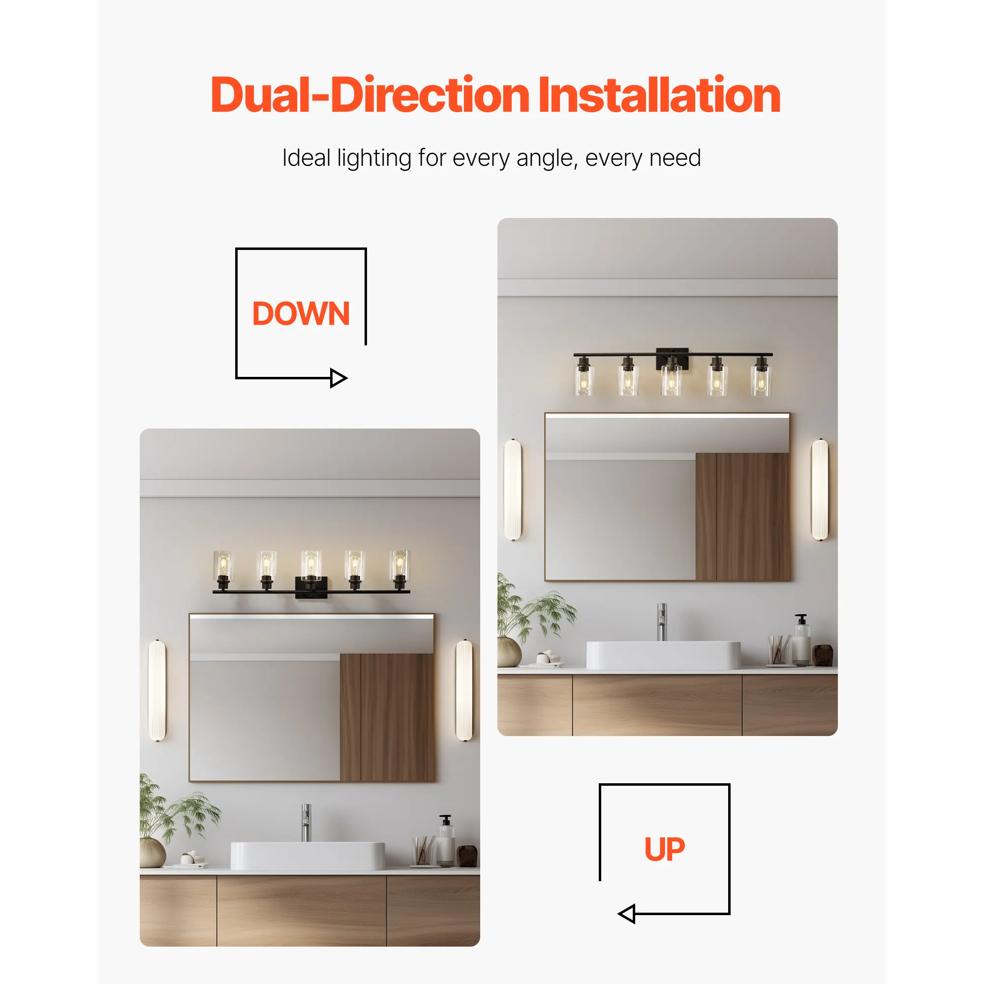 Modern 5-Light Glass Vanity Light, 37.1 in, image 3 of 6