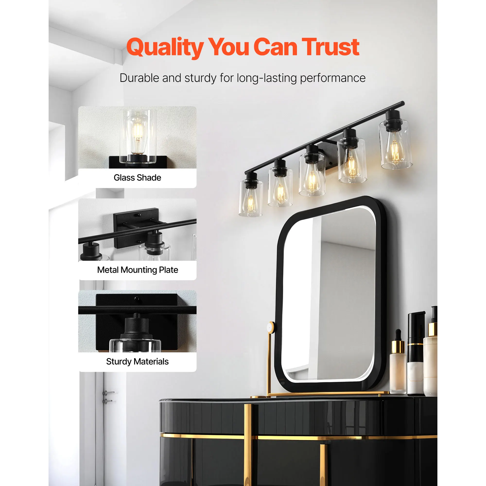 Modern 5-Light Glass Vanity Light, 37.1 in, image 5 of 6