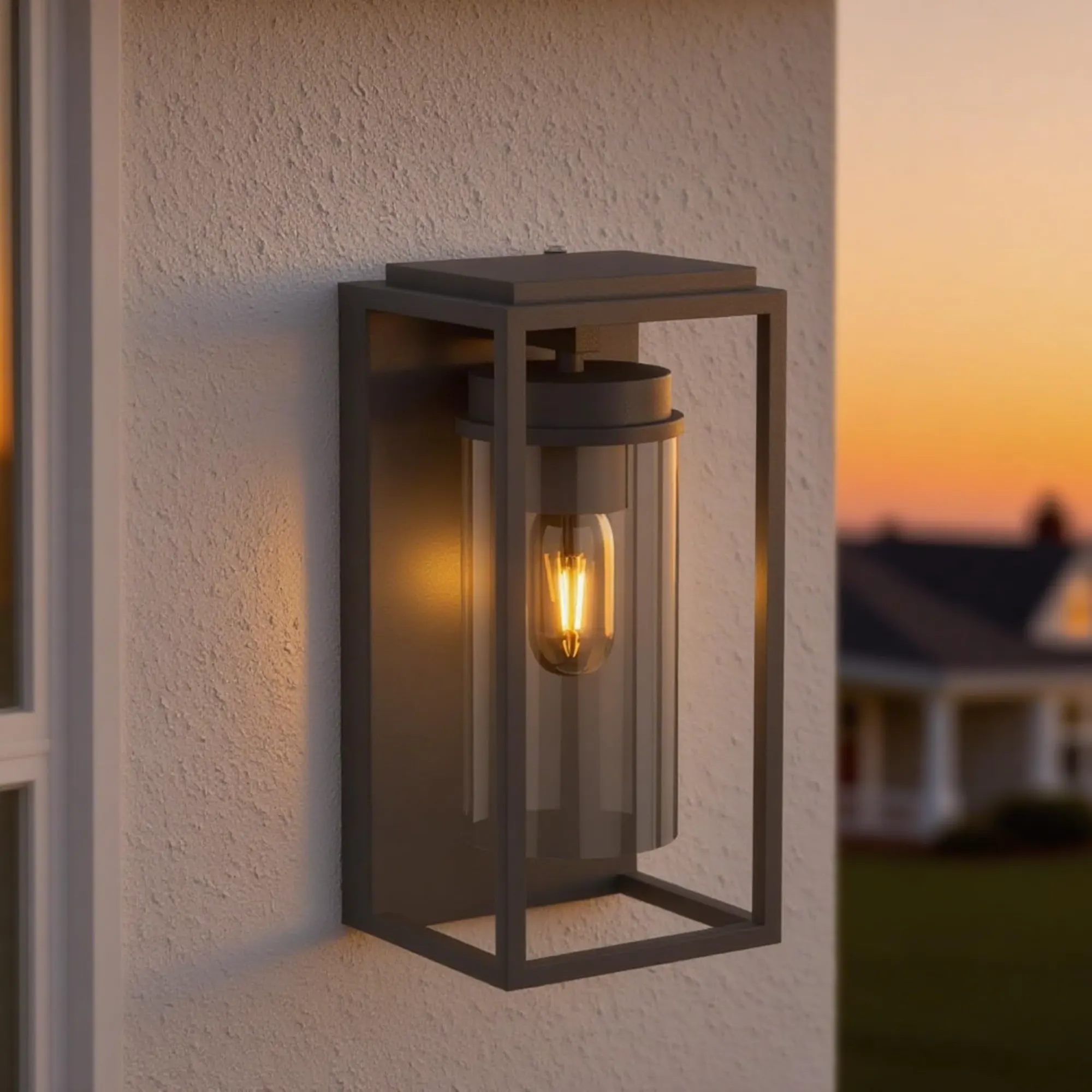 Modern Black Outdoor Wall Light, 12.4 in · Dusk-to-Dawn