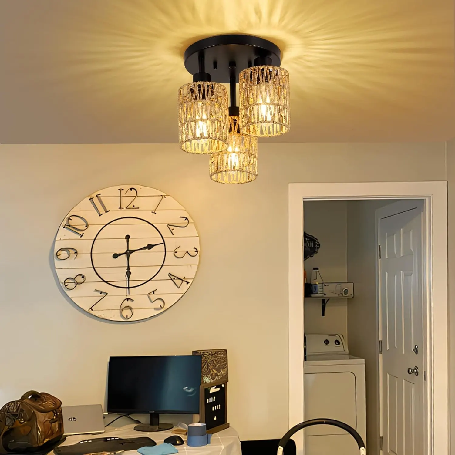 Farmhouse Rattan 3-Light Chandelier
