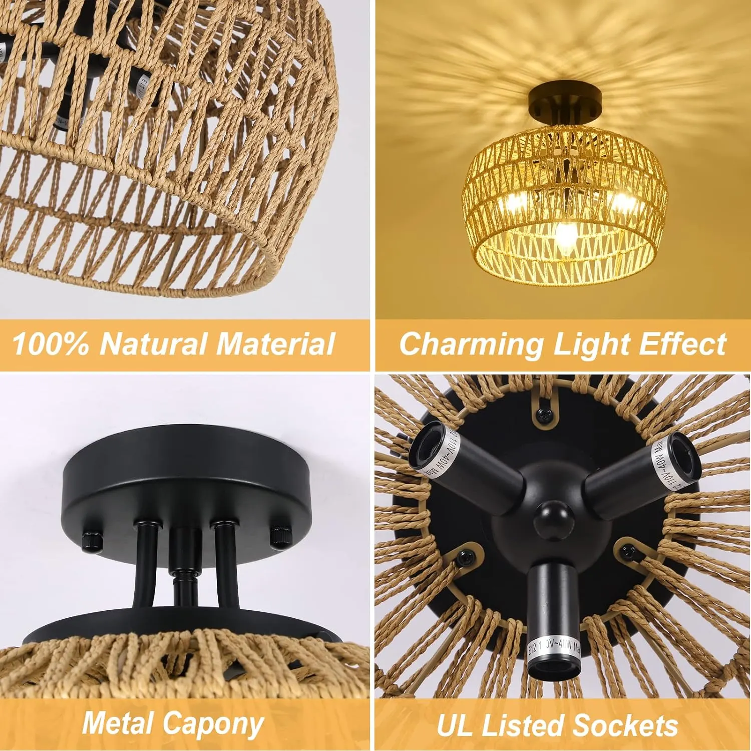 3-Light Semi-Flush Mount Ceiling Light, image 6 of 7