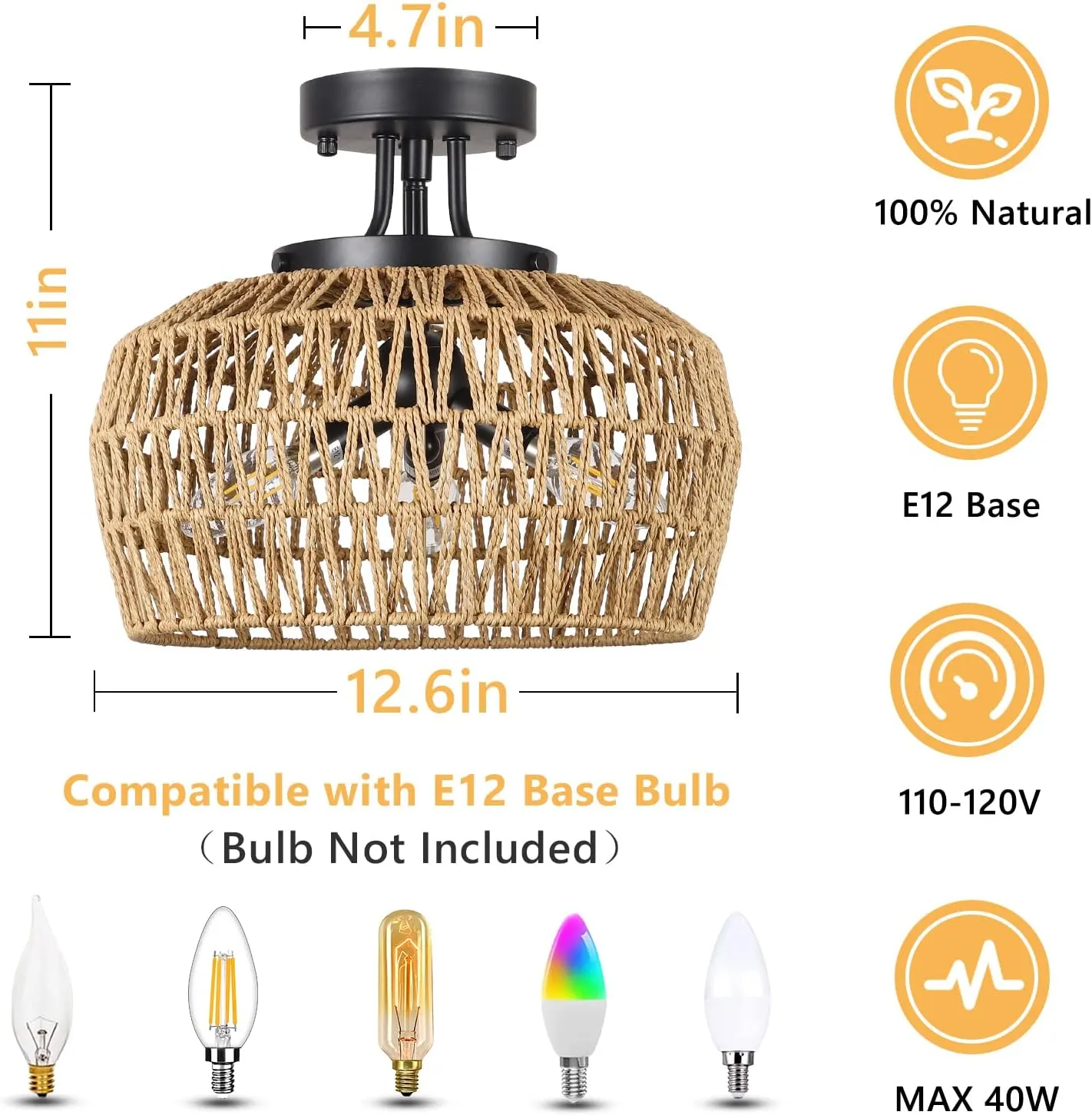 3-Light Semi-Flush Mount Ceiling Light, image 5 of 7