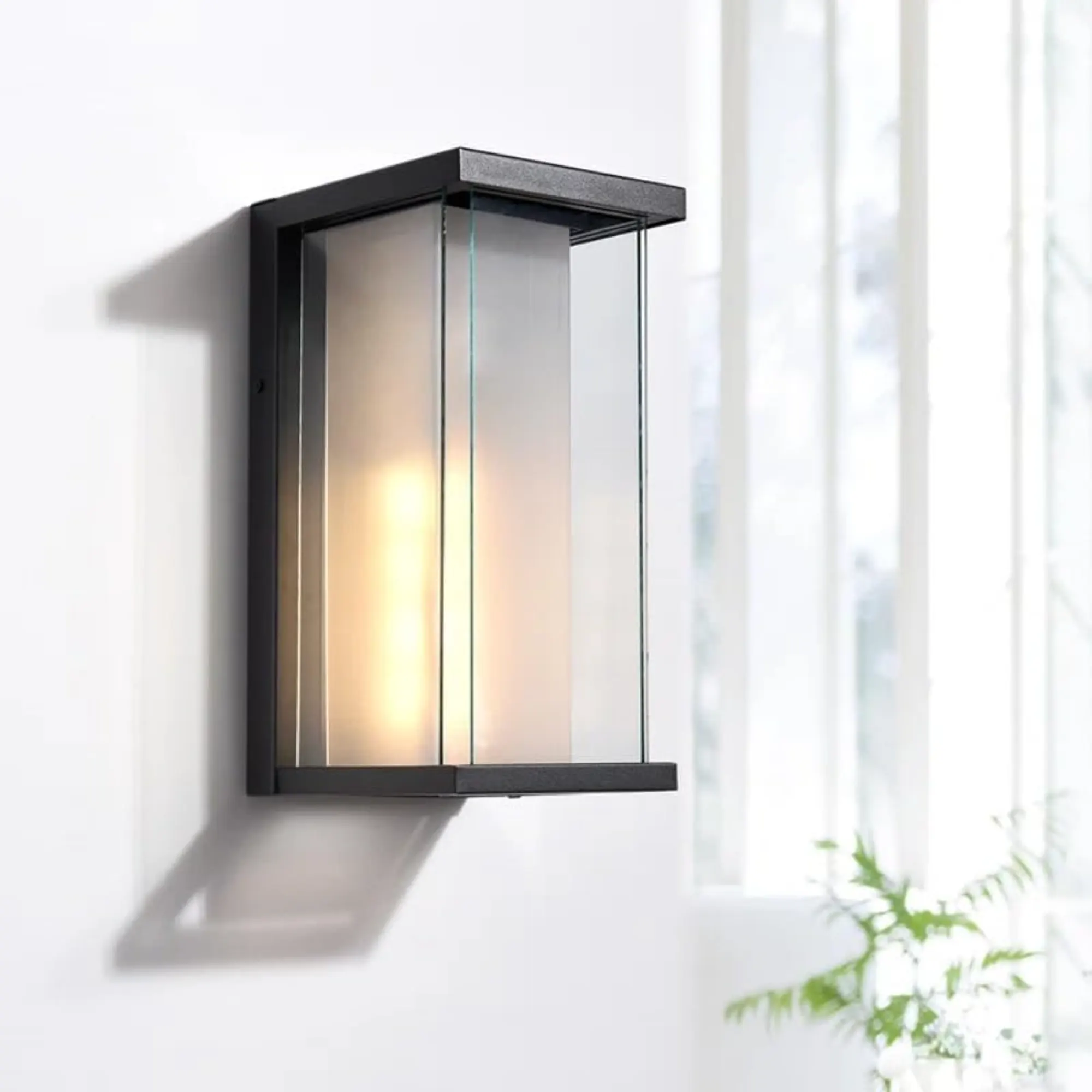 Modern Black Outdoor Wall Light, 13.3 in · Dusk-to-Dawn (2-Pack), image 3 of 8