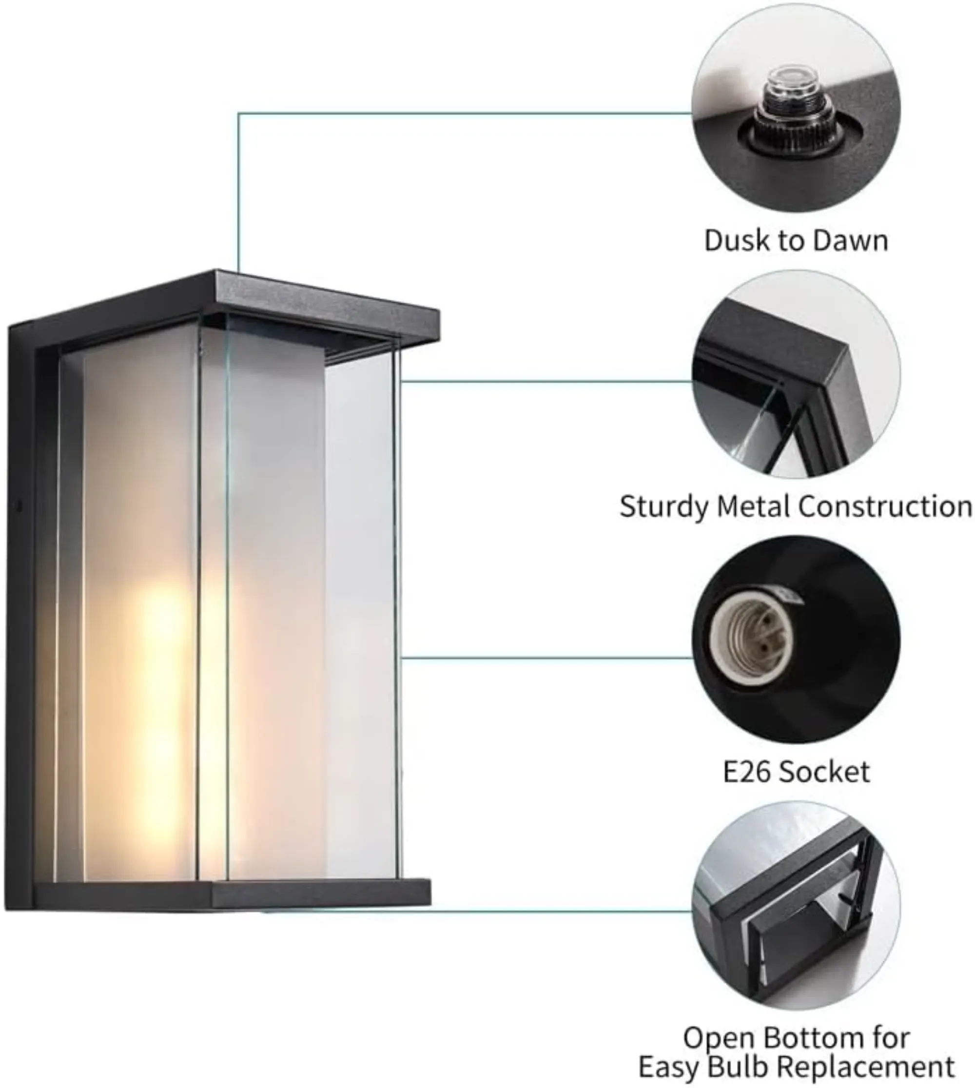 Modern Black Outdoor Wall Light, 13.3 in · Dusk-to-Dawn (2-Pack), image 5 of 8