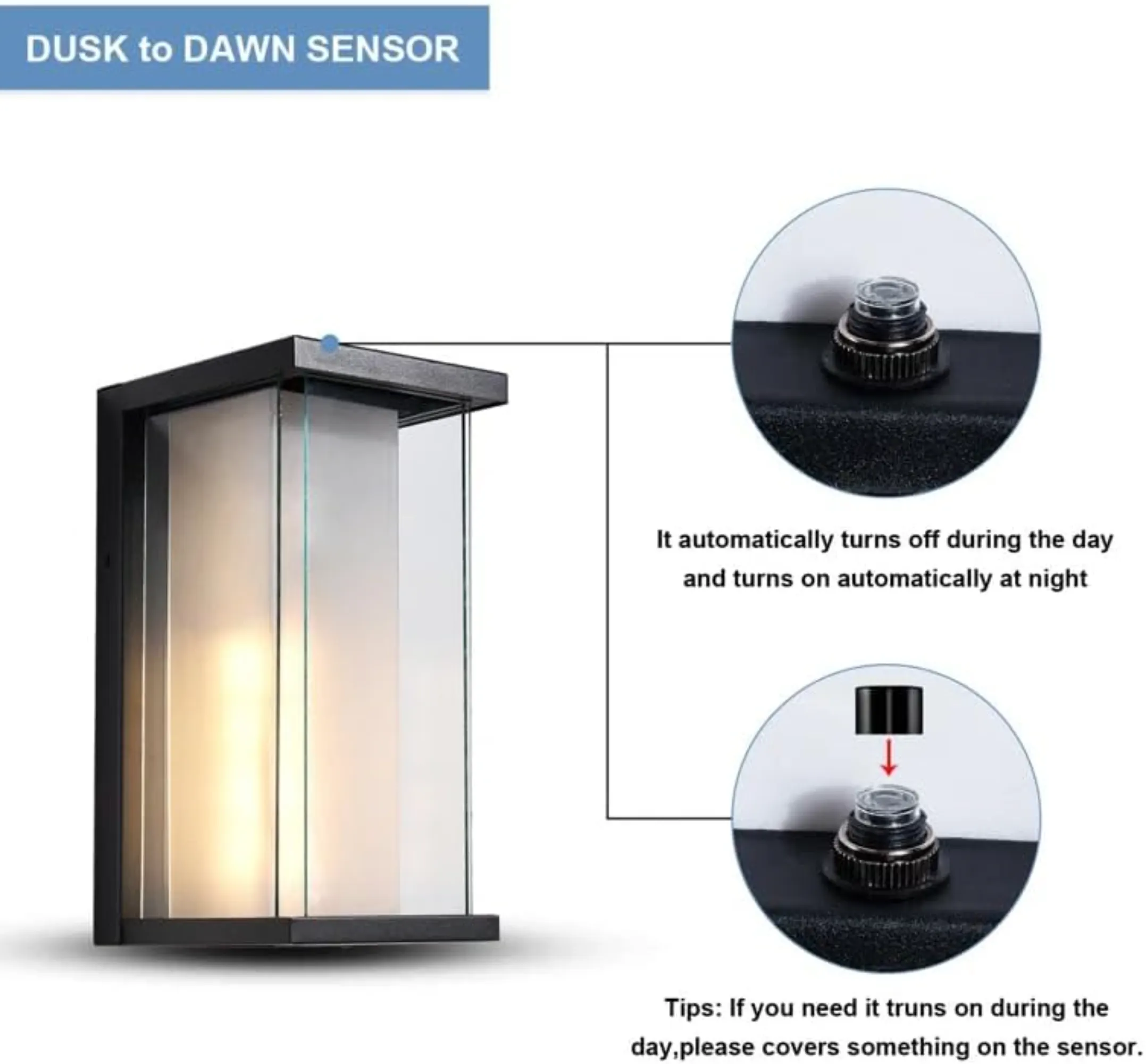 Modern Black Outdoor Wall Light, 13.3 in · Dusk-to-Dawn (2-Pack), image 6 of 8