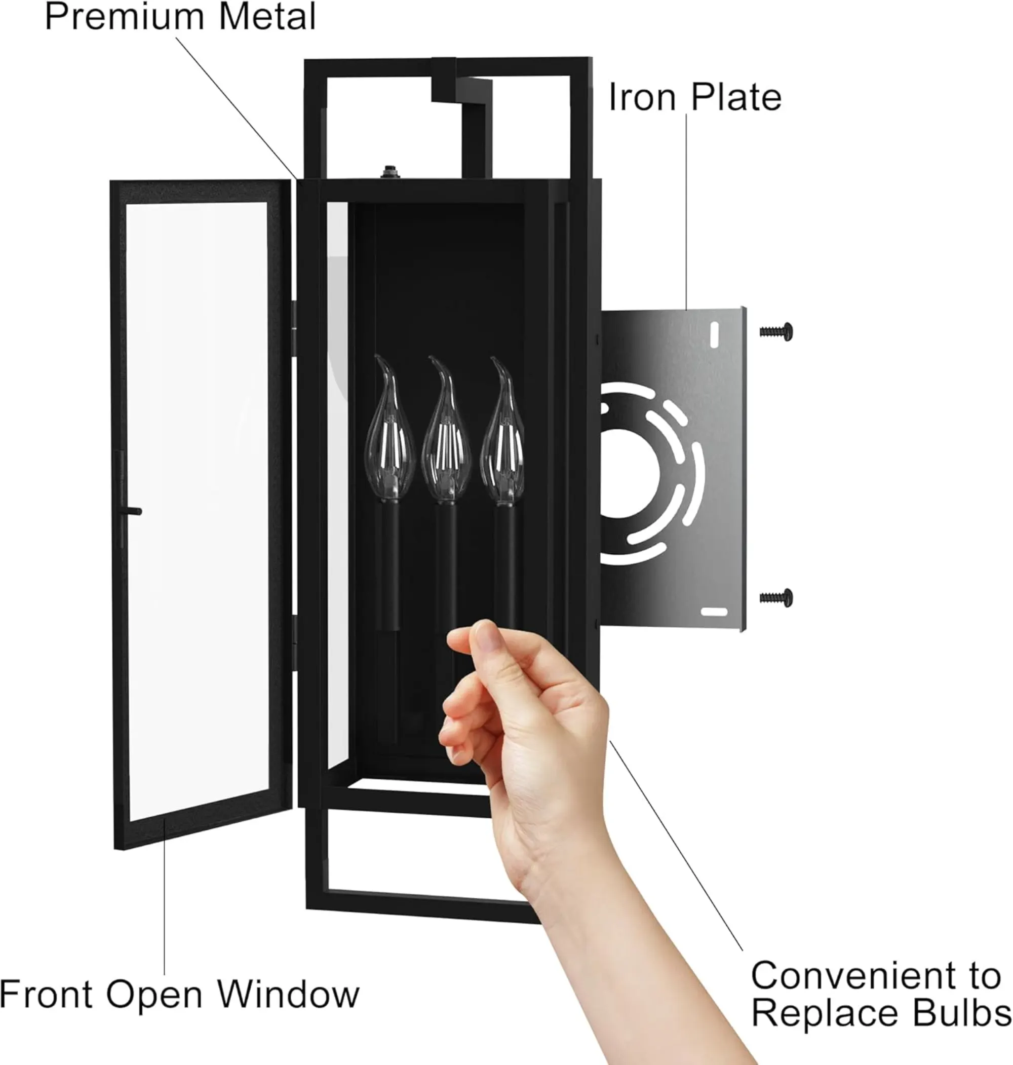 Black 3-Light Glass Outdoor Wall Light, 25 in · Dusk-to-Dawn, image 7 of 8