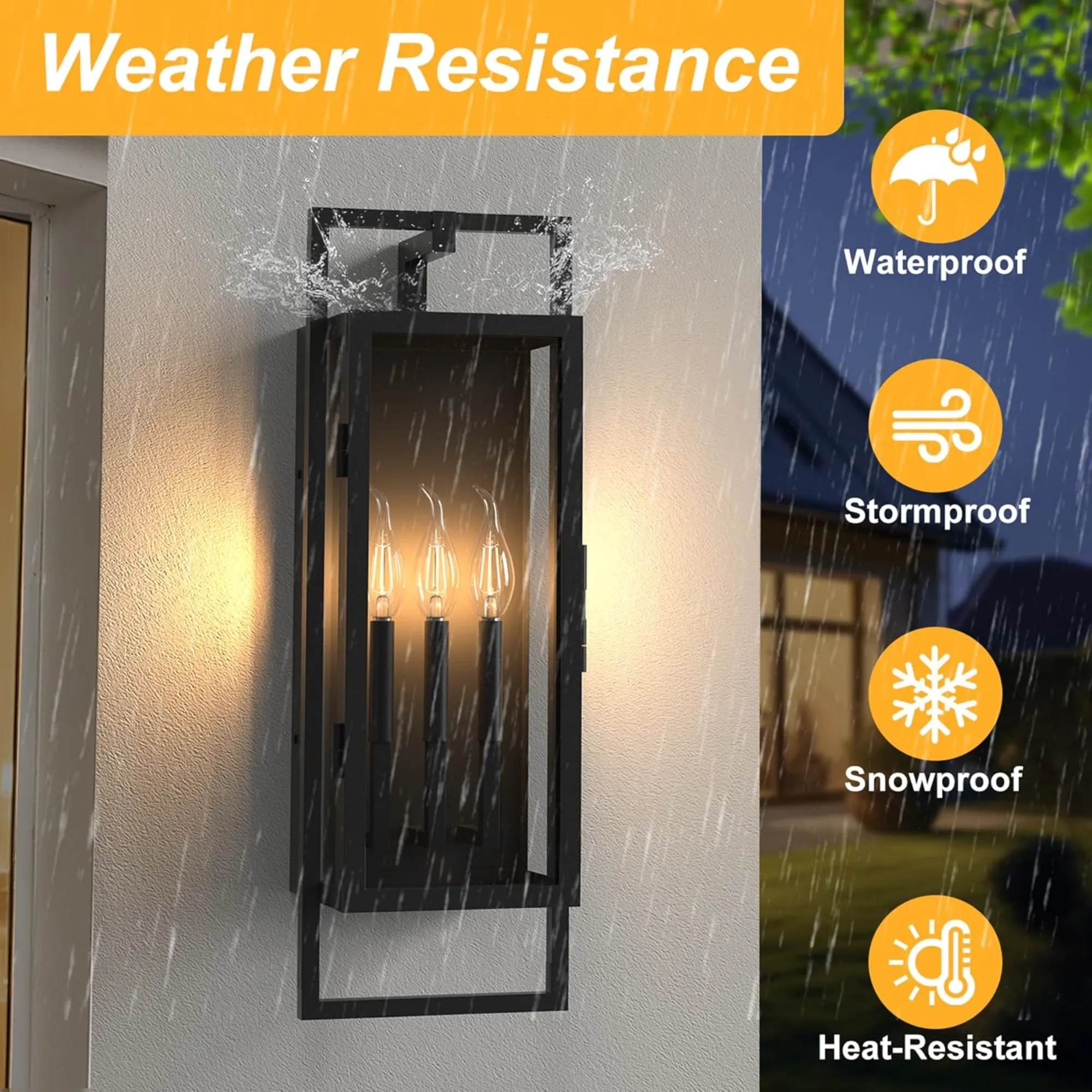 Black 3-Light Glass Outdoor Wall Light, 25 in · Dusk-to-Dawn, image 3 of 8