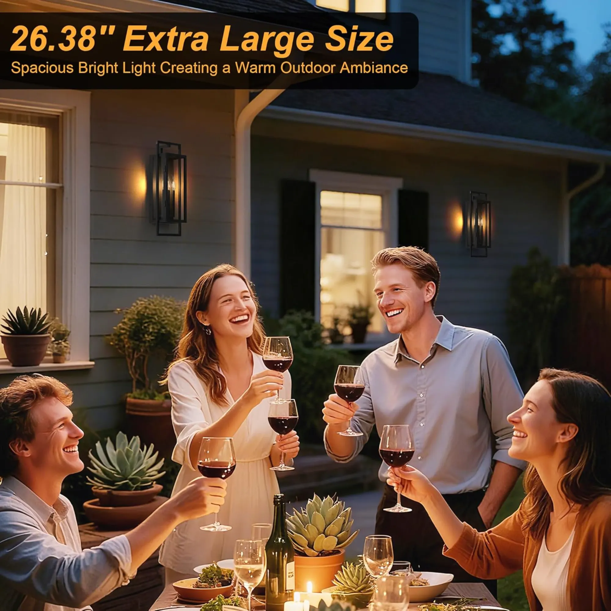 Black 3-Light Glass Outdoor Wall Light, 25 in · Dusk-to-Dawn, image 4 of 8