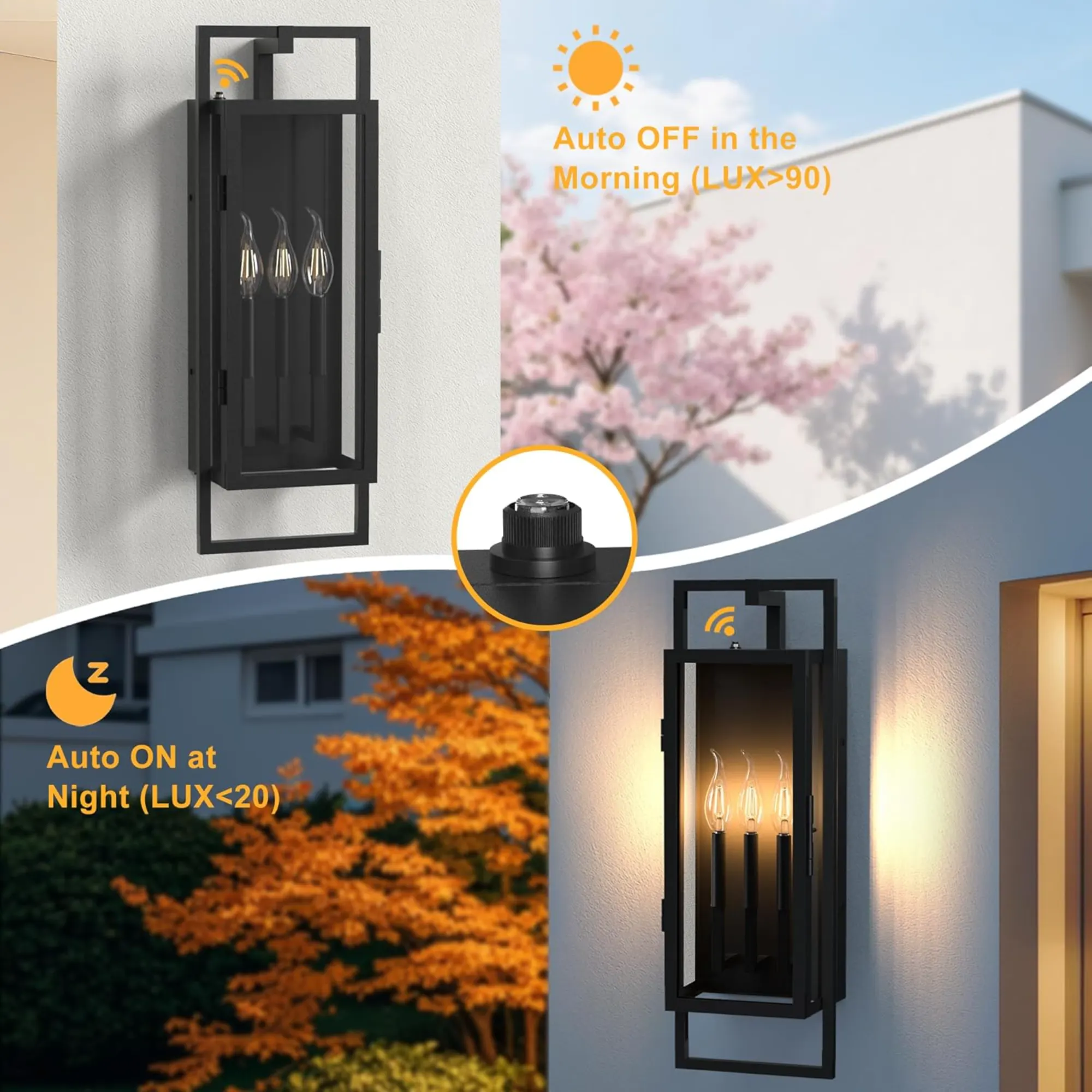 Black 3-Light Glass Outdoor Wall Light, 25 in · Dusk-to-Dawn, image 5 of 8