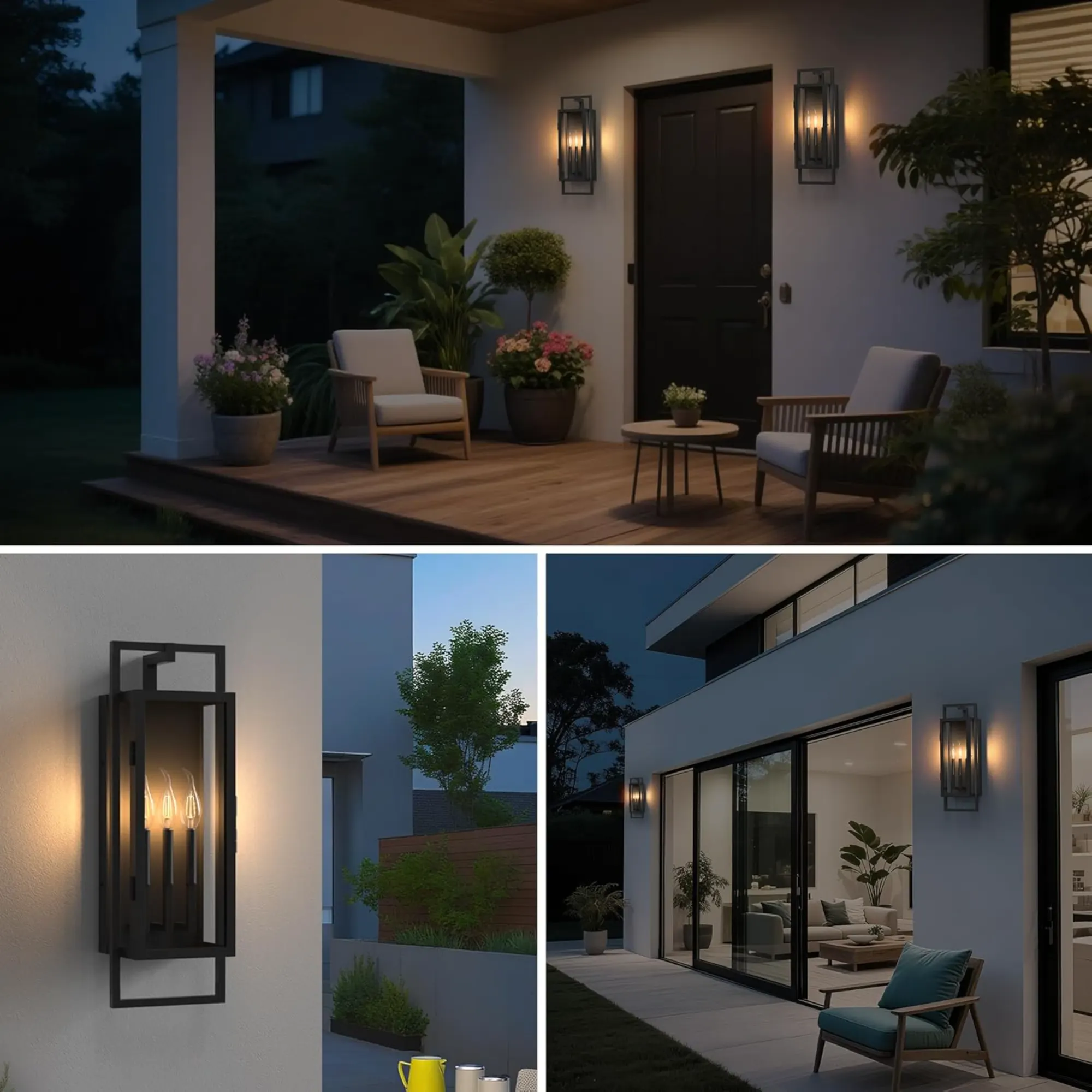 Black 3-Light Glass Outdoor Wall Light, 25 in · Dusk-to-Dawn, image 6 of 8