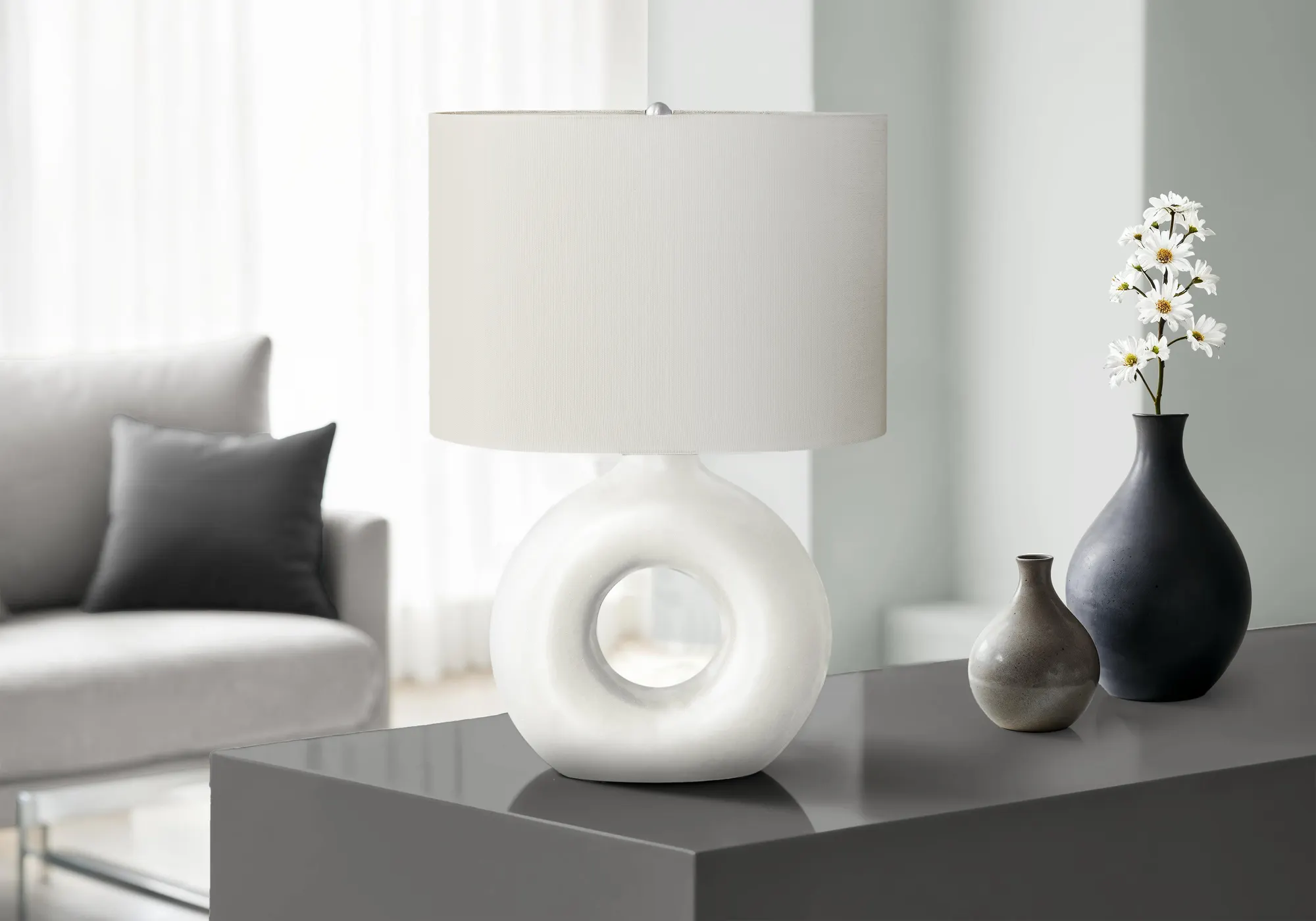 Modern White Ceramic Table Lamp, 24 in