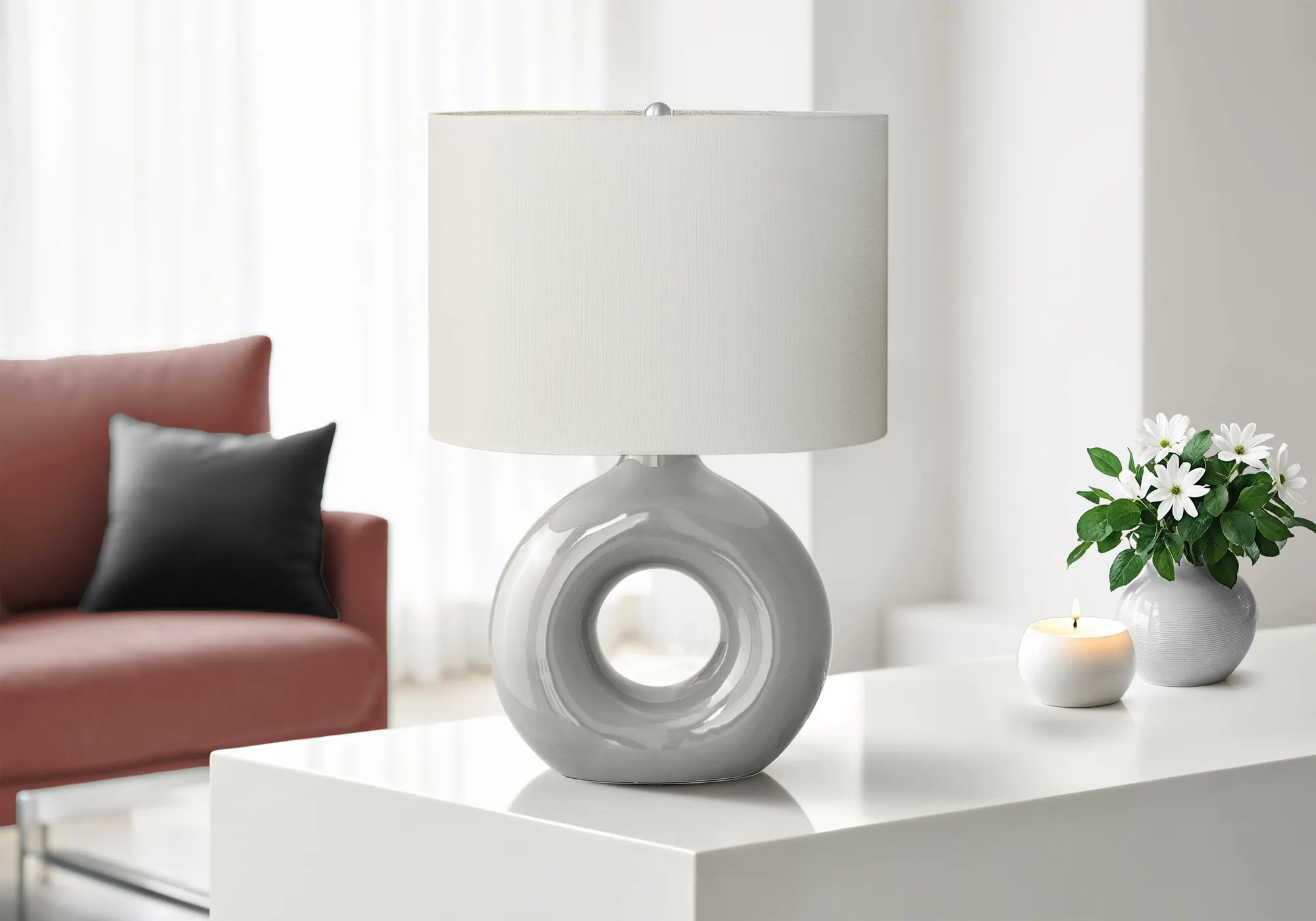 Modern Grey Ceramic Table Lamp, 24 in